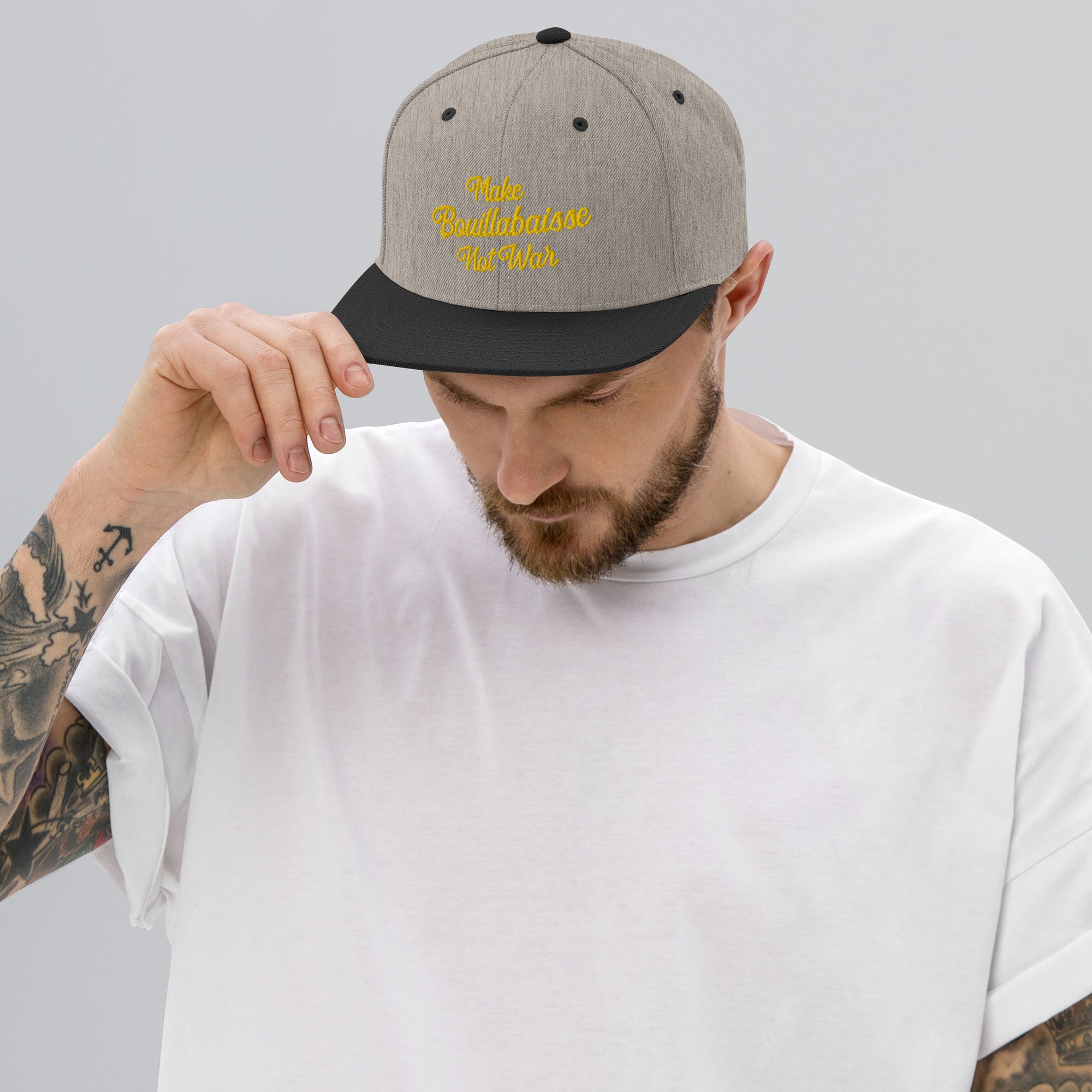 Two-Tone Snapback Wool Blend Cap Make Bouillabaisse Not War