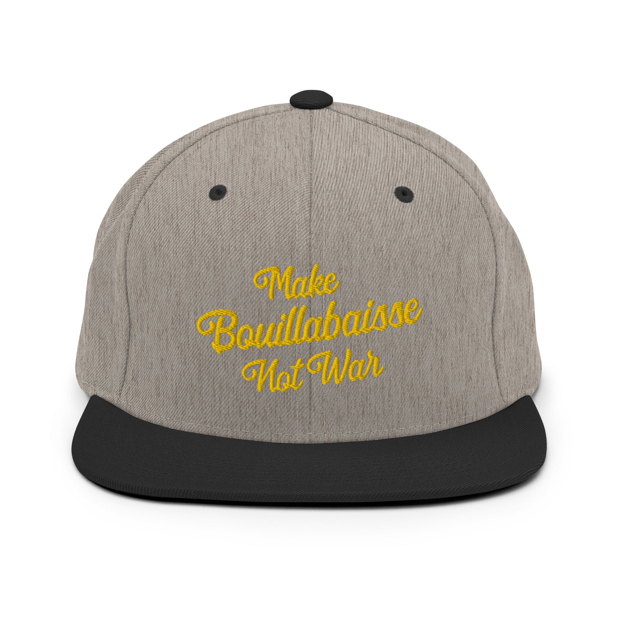 Two-Tone Snapback Wool Blend Cap Make Bouillabaisse Not War