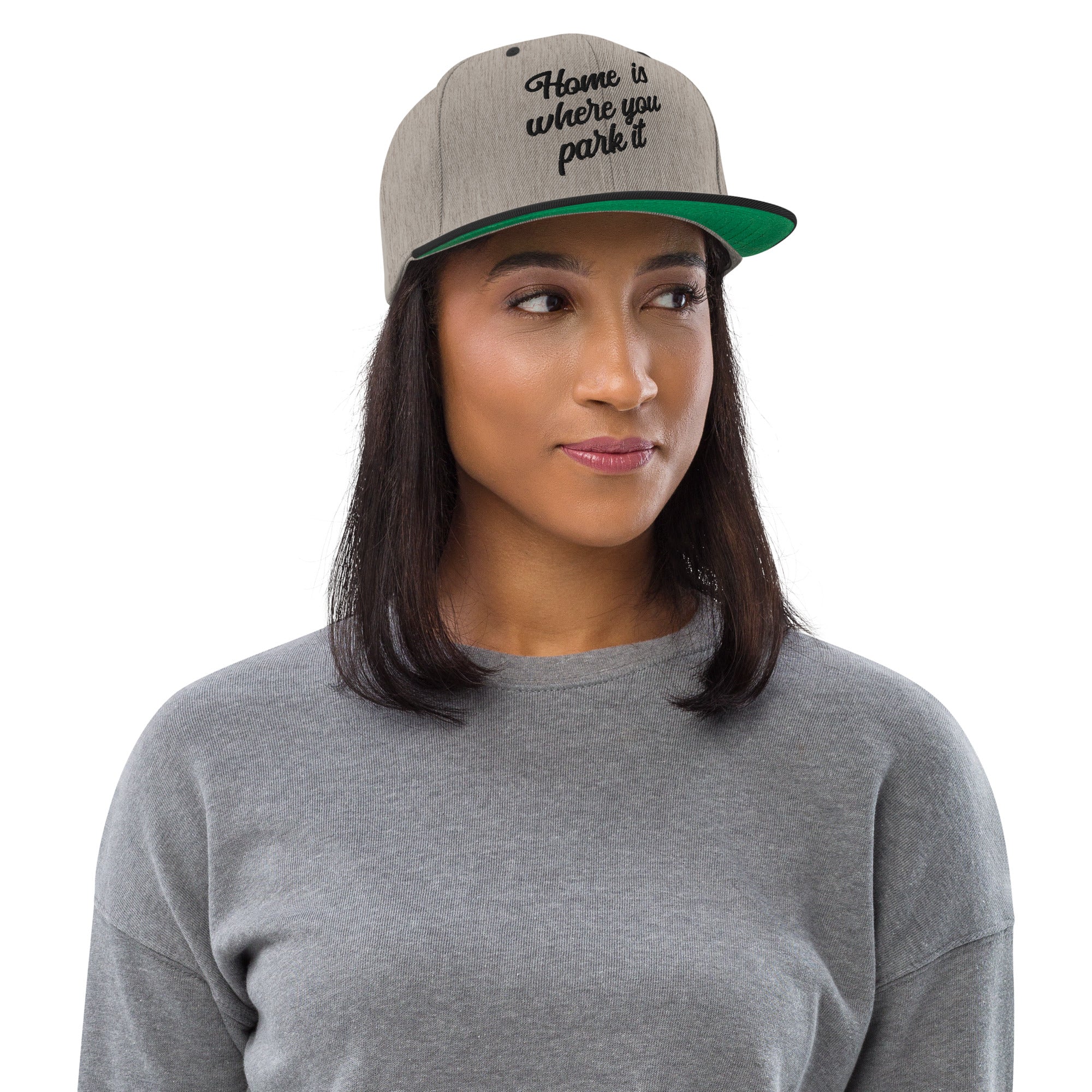 Two-Tone Snapback Wool Blend Cap Home is where you park it Black