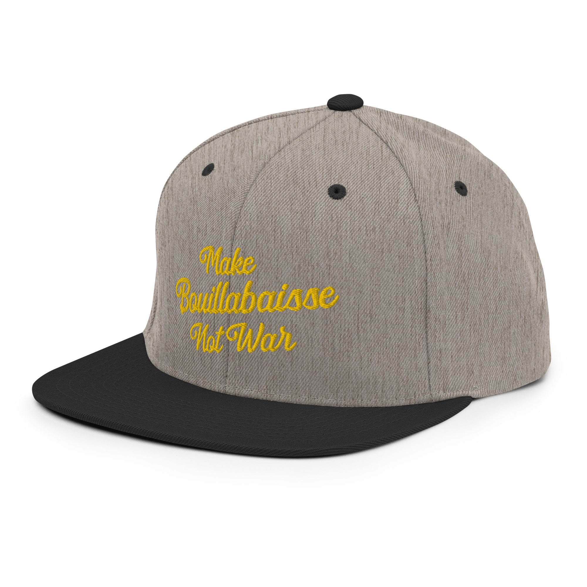 Two-Tone Snapback Wool Blend Cap Make Bouillabaisse Not War