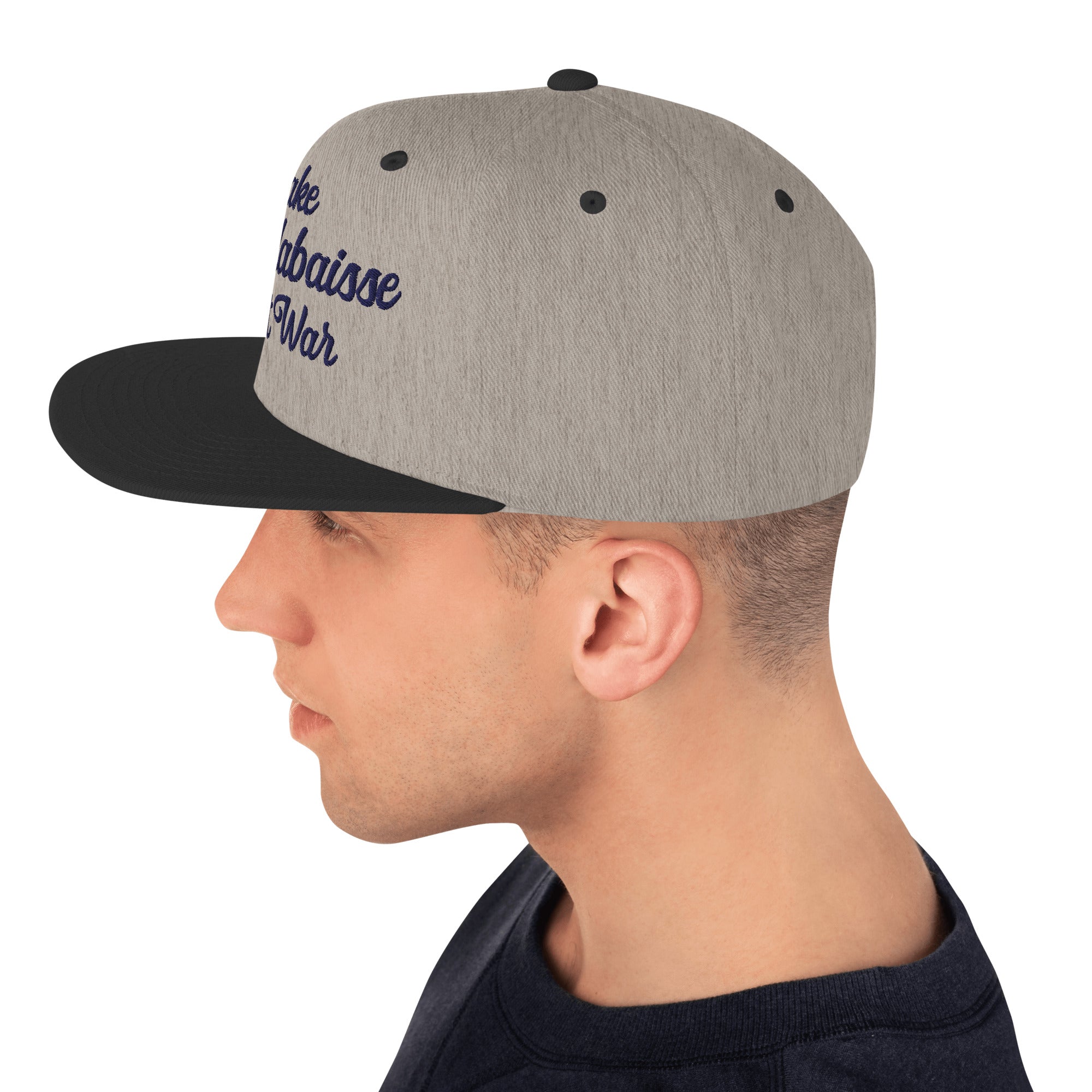 Two-Tone Snapback Wool Blend Cap Make Bouillabaisse Not War Navy