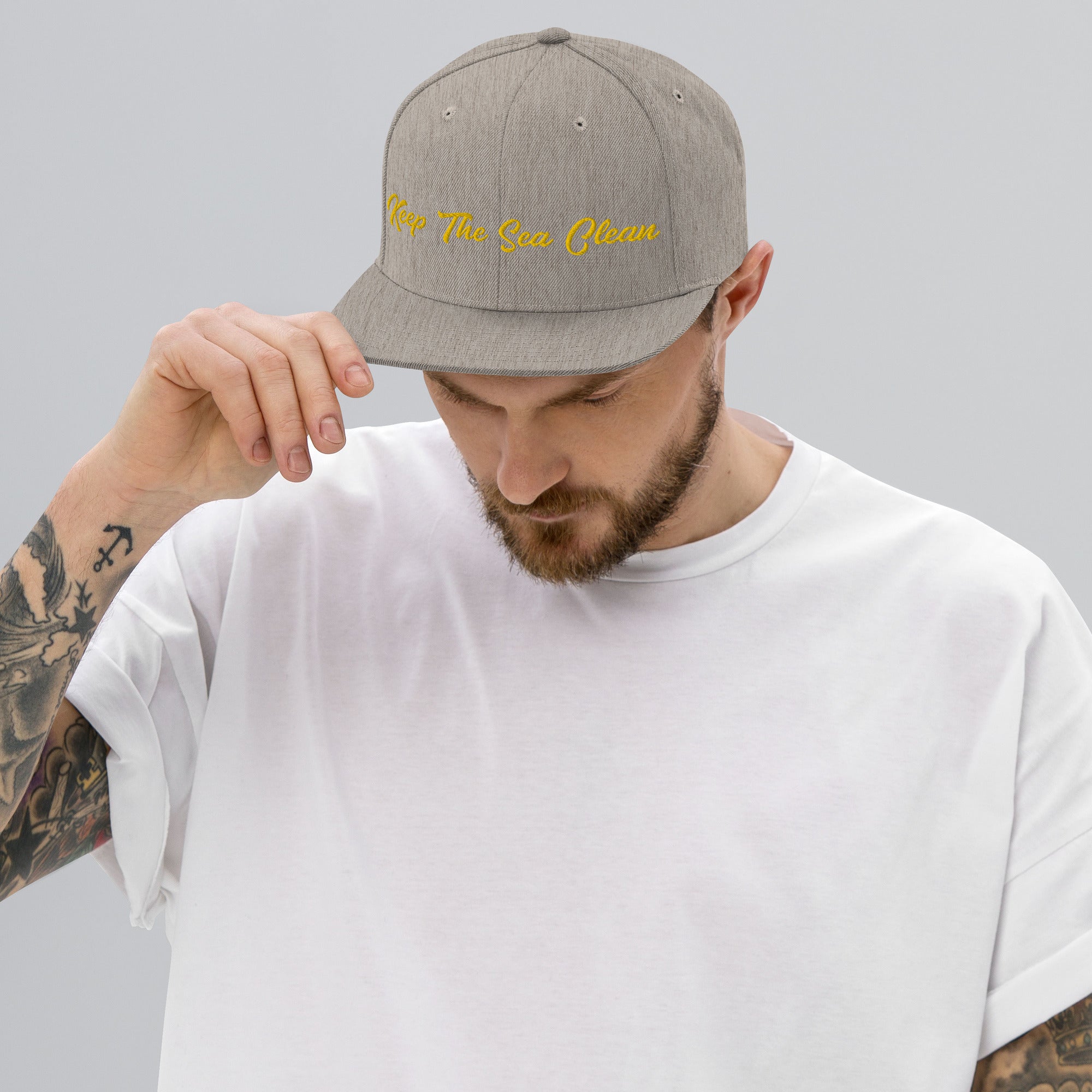 Snapback Wool Blend Cap Keep The Sea Clean Gold