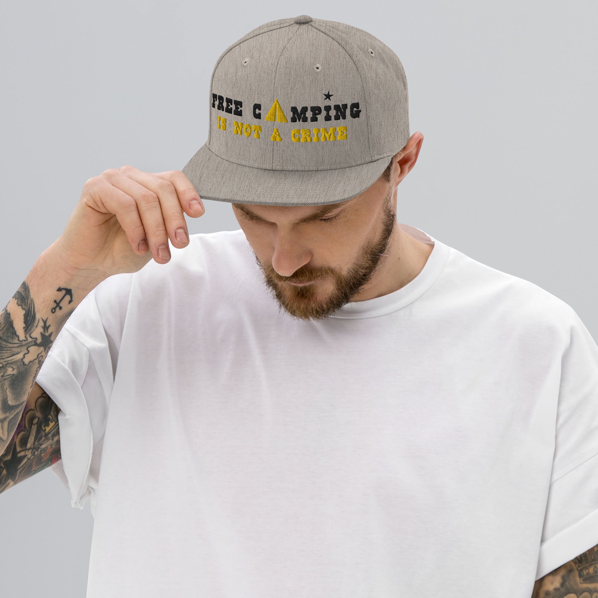 Snapback Wool Blend Cap Free camping is not a crime black/yellow