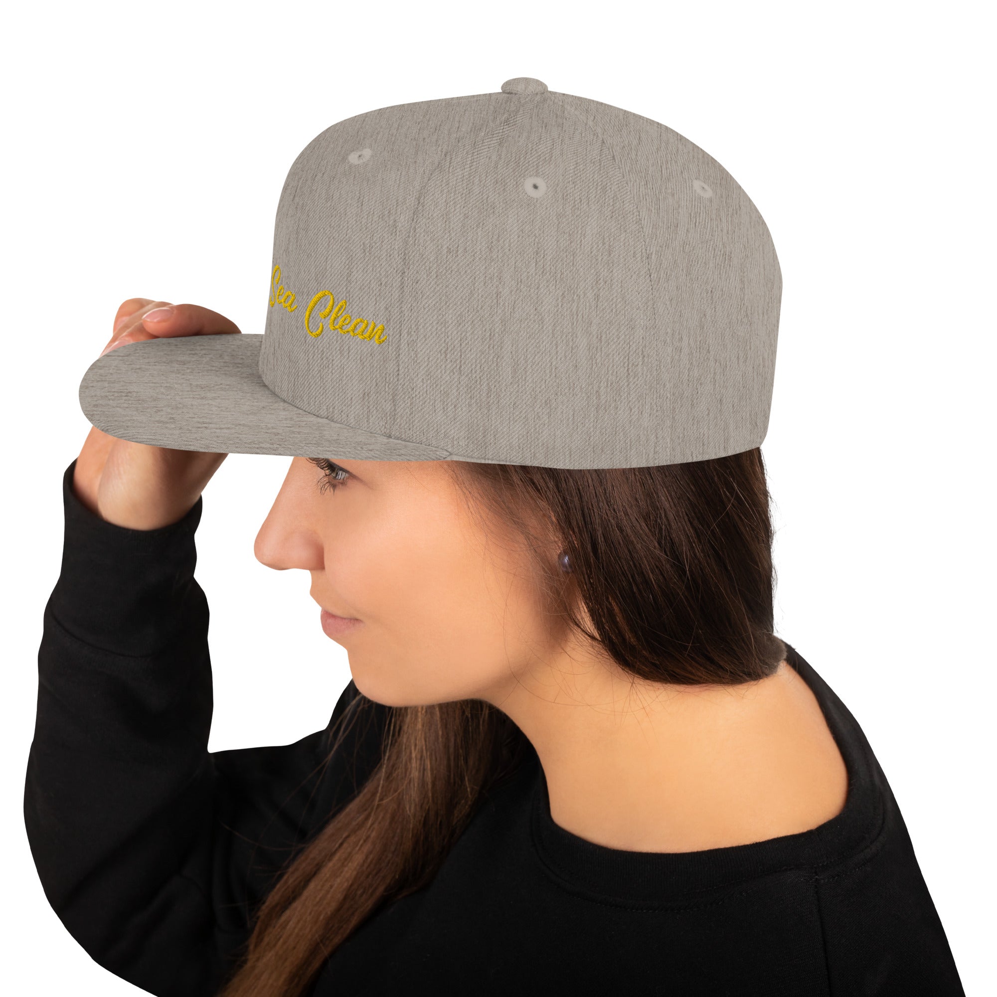 Snapback Wool Blend Cap Keep The Sea Clean Gold