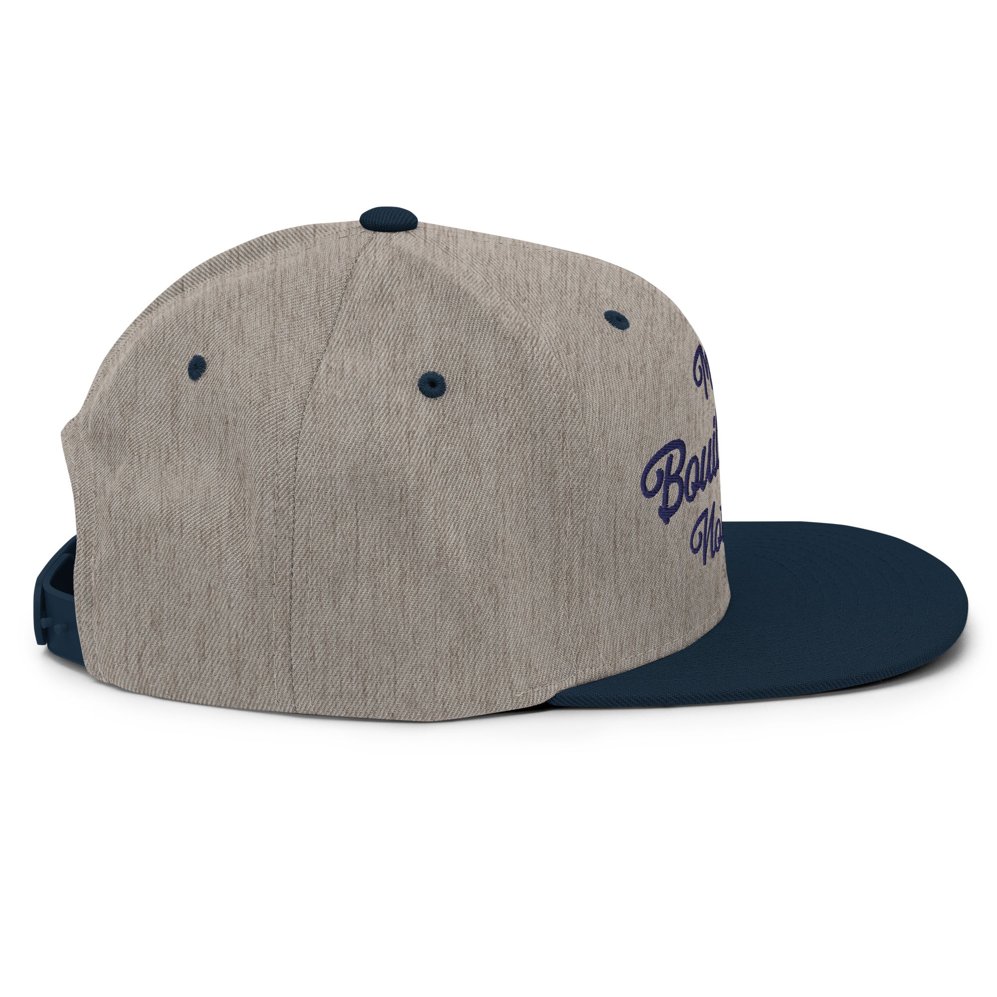 Two-Tone Snapback Wool Blend Cap Make Bouillabaisse Not War Navy