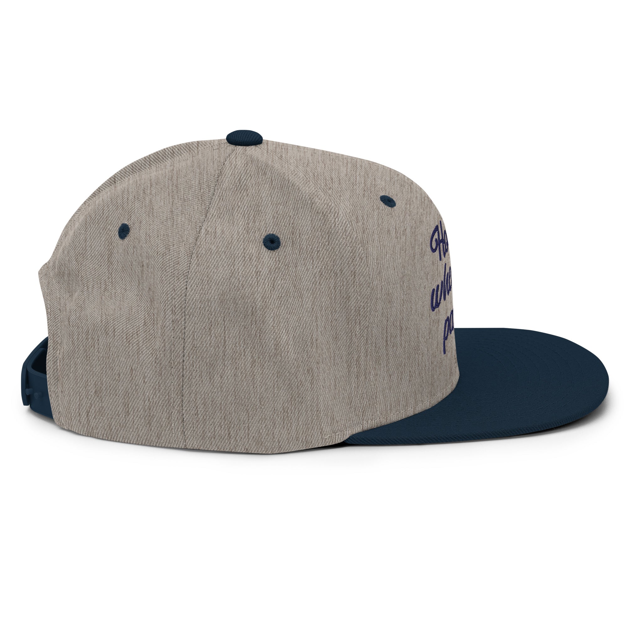 Two-Tone Snapback Wool Blend Cap Home is where you park it Navy