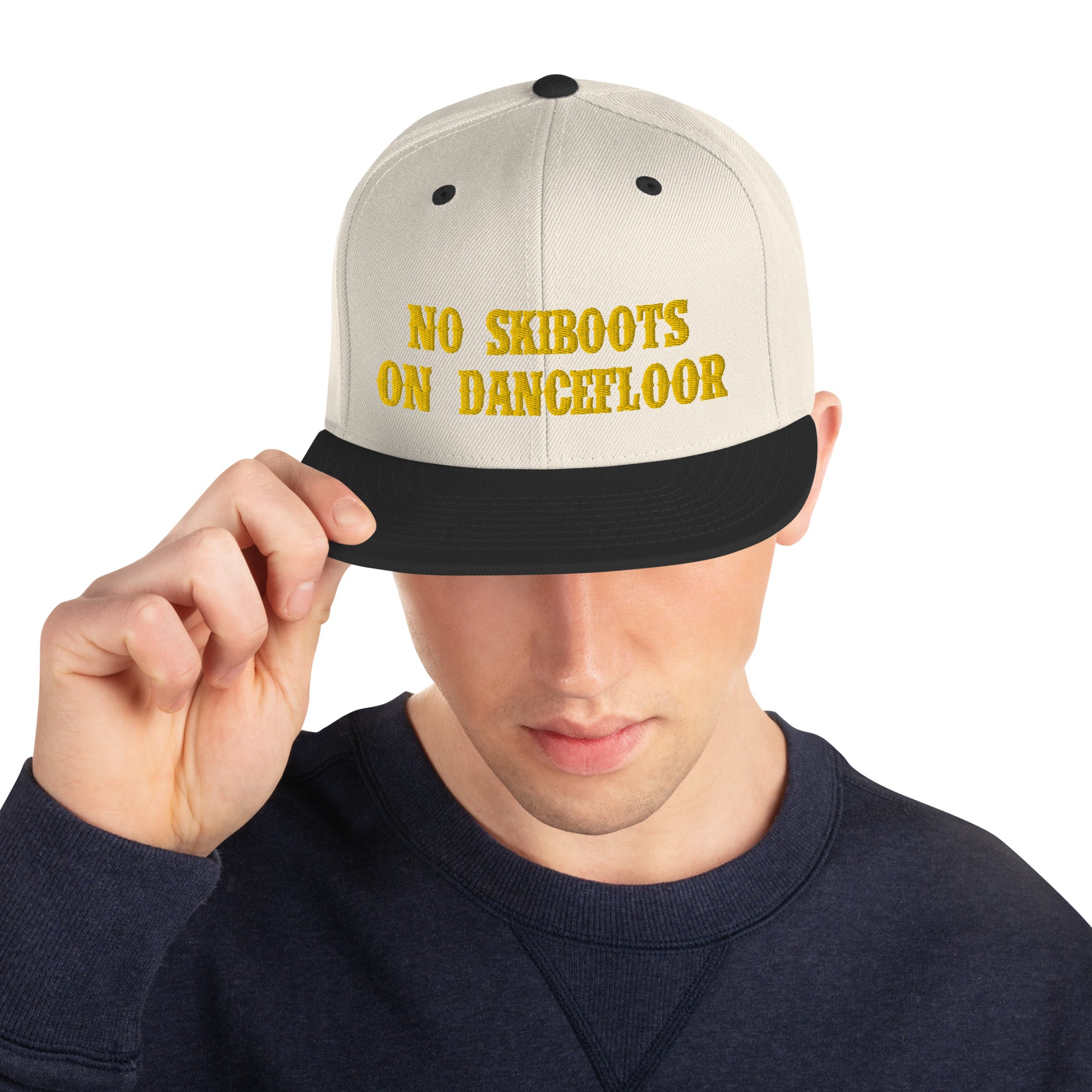 Two-Tone Snapback Wool Blend Cap No Skiboots on Dancefloor Gold