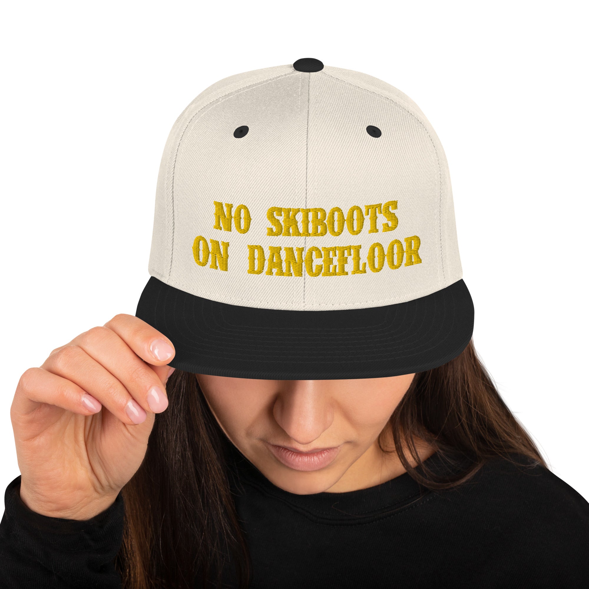 Two-Tone Snapback Wool Blend Cap No Skiboots on Dancefloor Gold