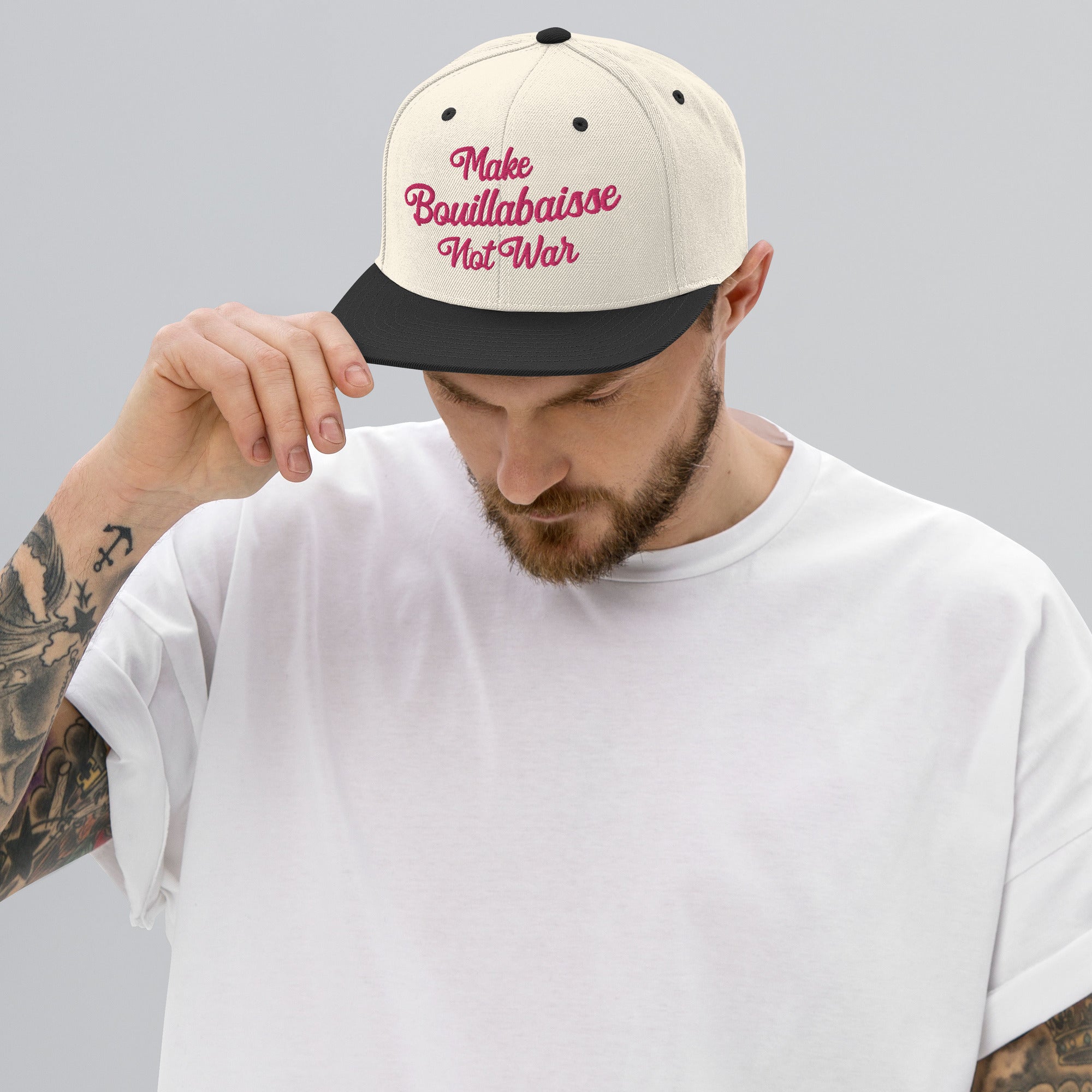 Casquette Snapback Wool Blend bicolore Make Bouillabaisse Not War Flamingo