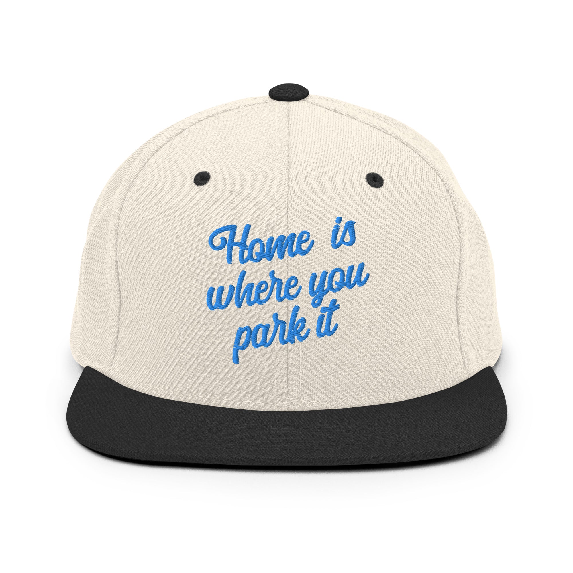 Two-Tone Snapback Wool Blend Cap Home is where you park it Aqua