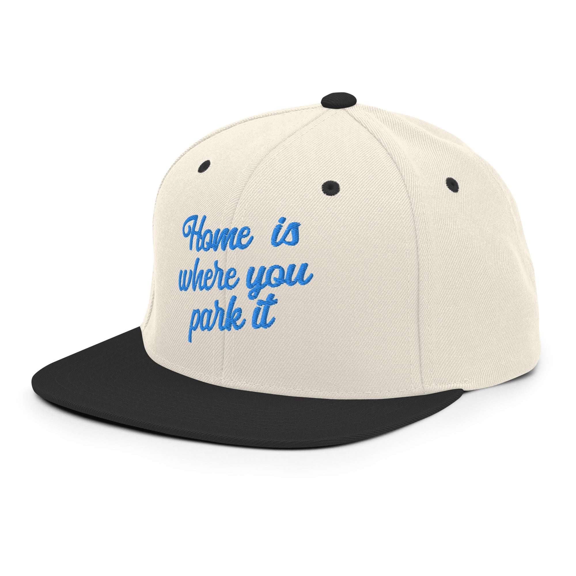 Two-Tone Snapback Wool Blend Cap Home is where you park it Aqua