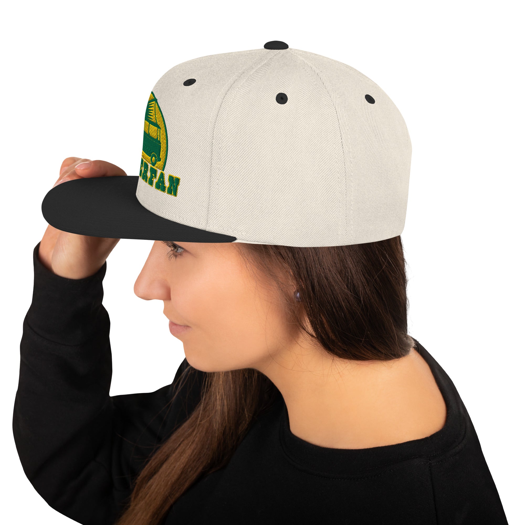 Two-Tone Snapback Wool Blend Cap Camperfan green/yellow