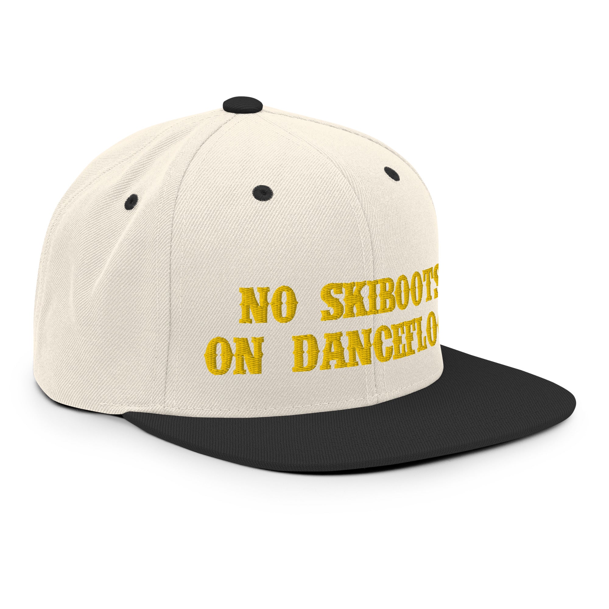 Two-Tone Snapback Wool Blend Cap No Skiboots on Dancefloor Gold