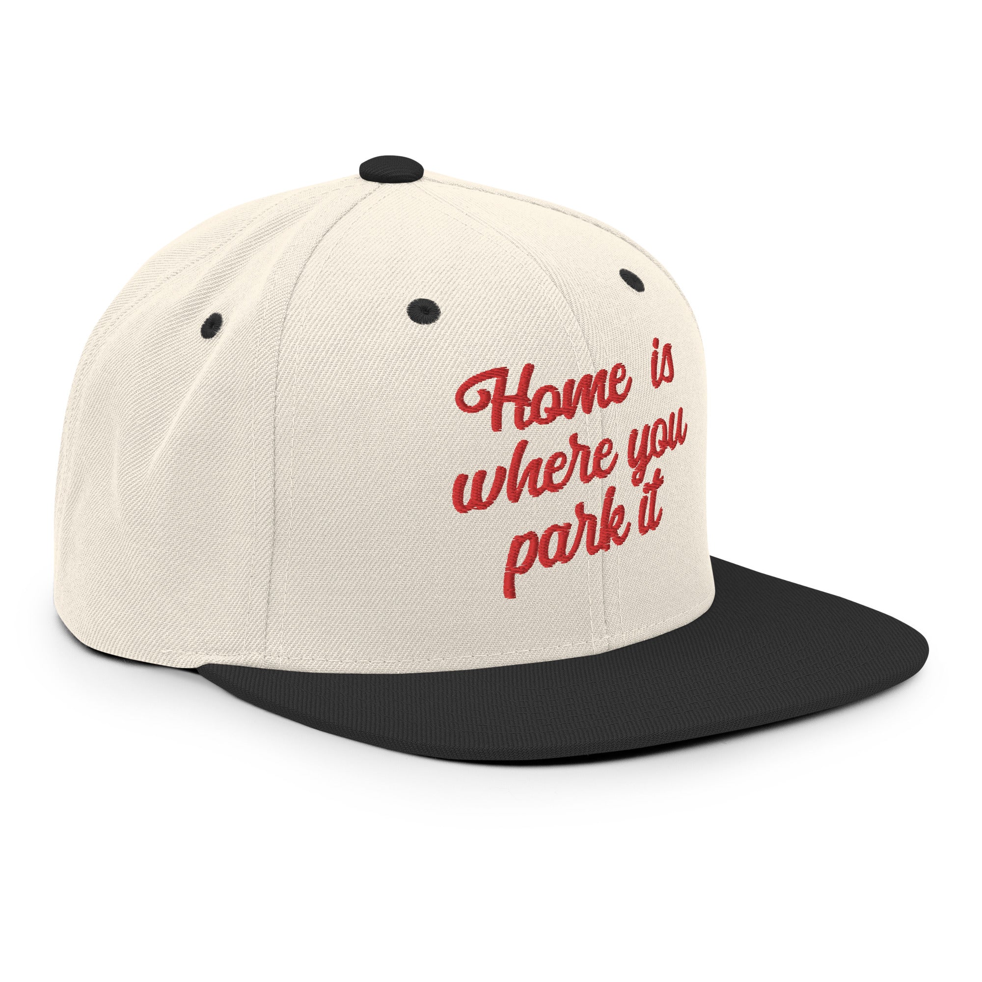 Two-Tone Snapback Wool Blend Cap Home is where you park it Red