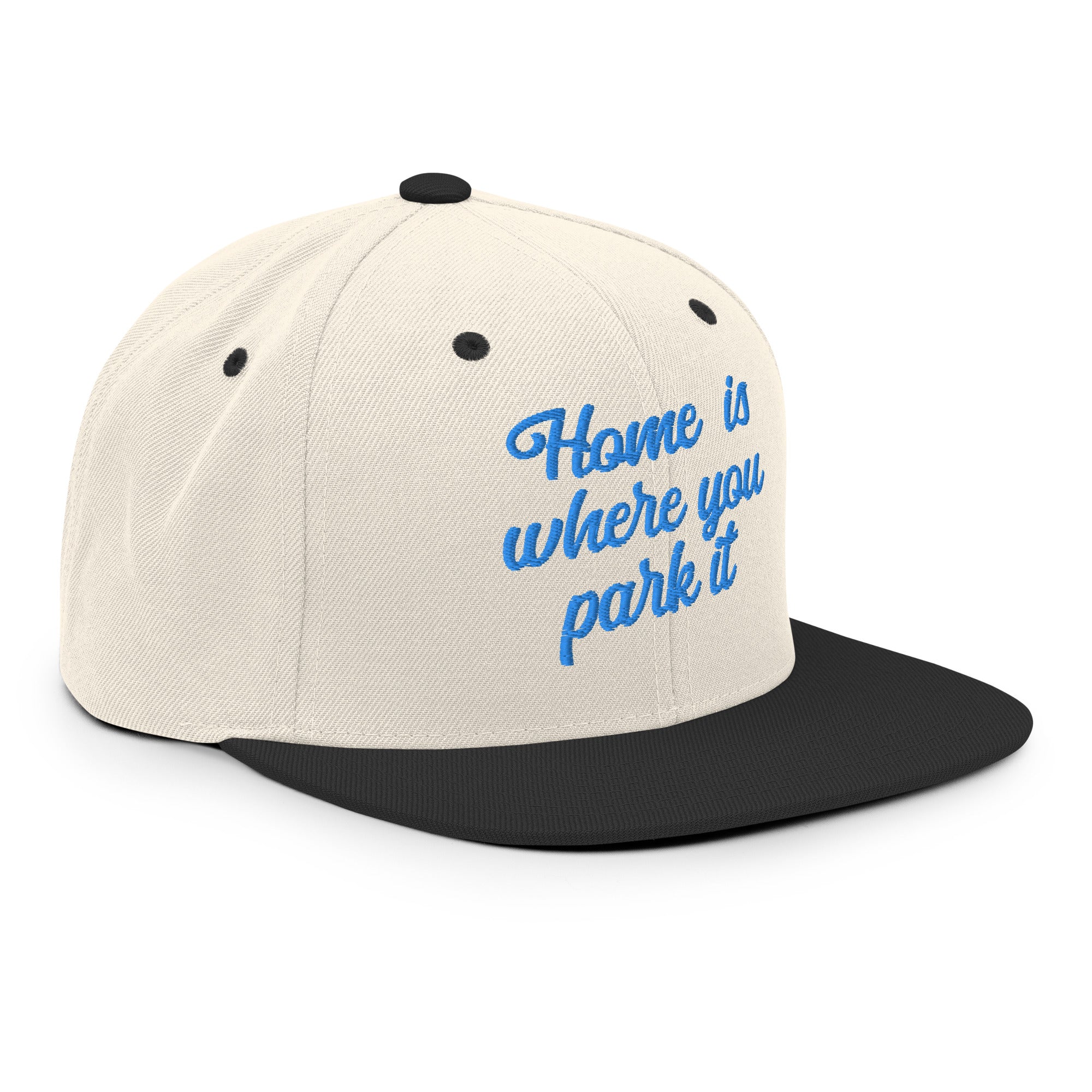 Two-Tone Snapback Wool Blend Cap Home is where you park it Aqua