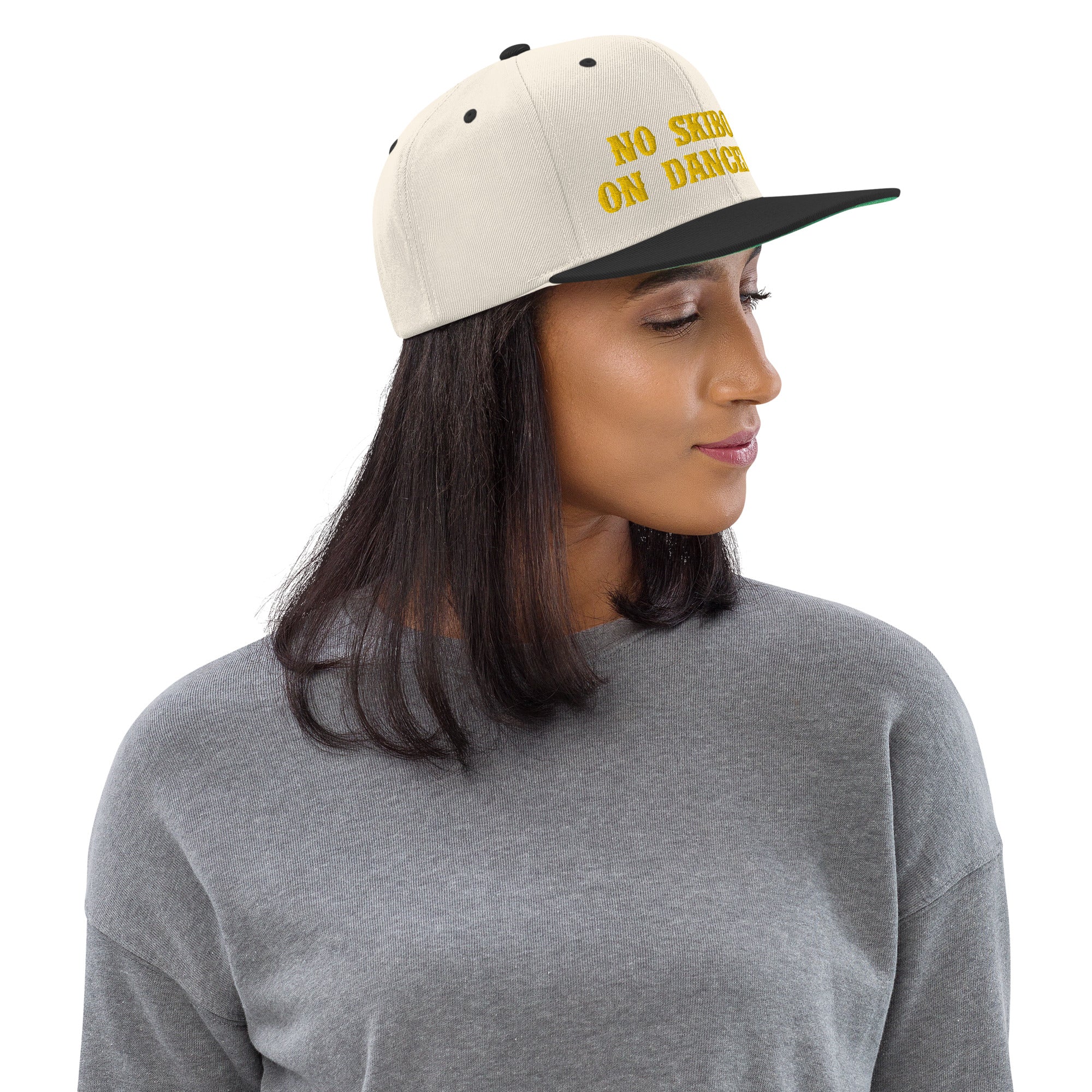 Two-Tone Snapback Wool Blend Cap No Skiboots on Dancefloor Gold