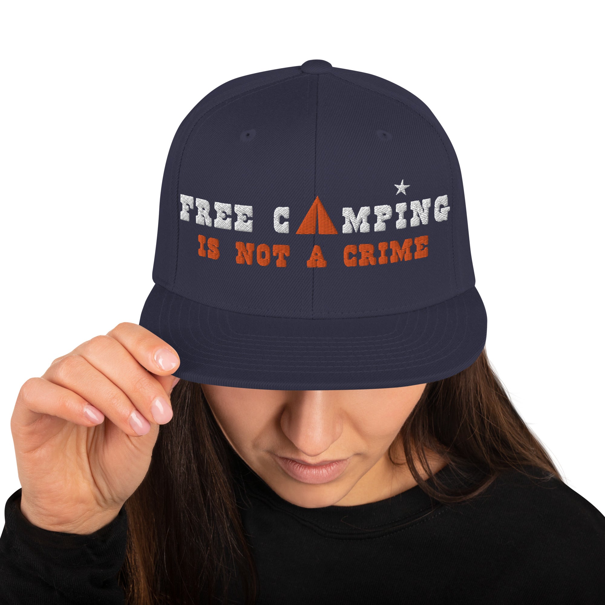 Snapback Wool Blend Cap Free camping is not a crime white/orange