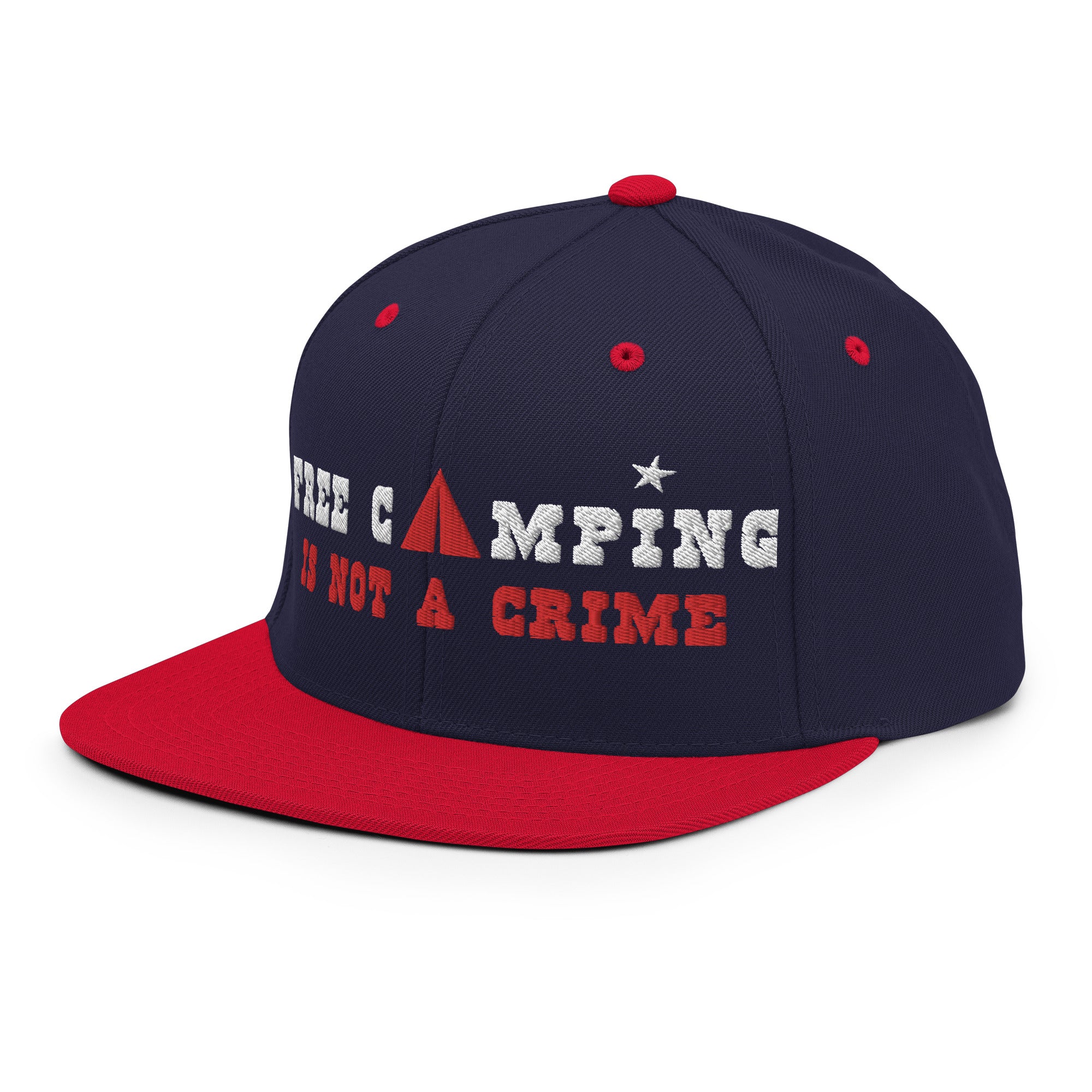 Two-Tone Snapback Wool Blend Cap Free camping is not a crime white/red