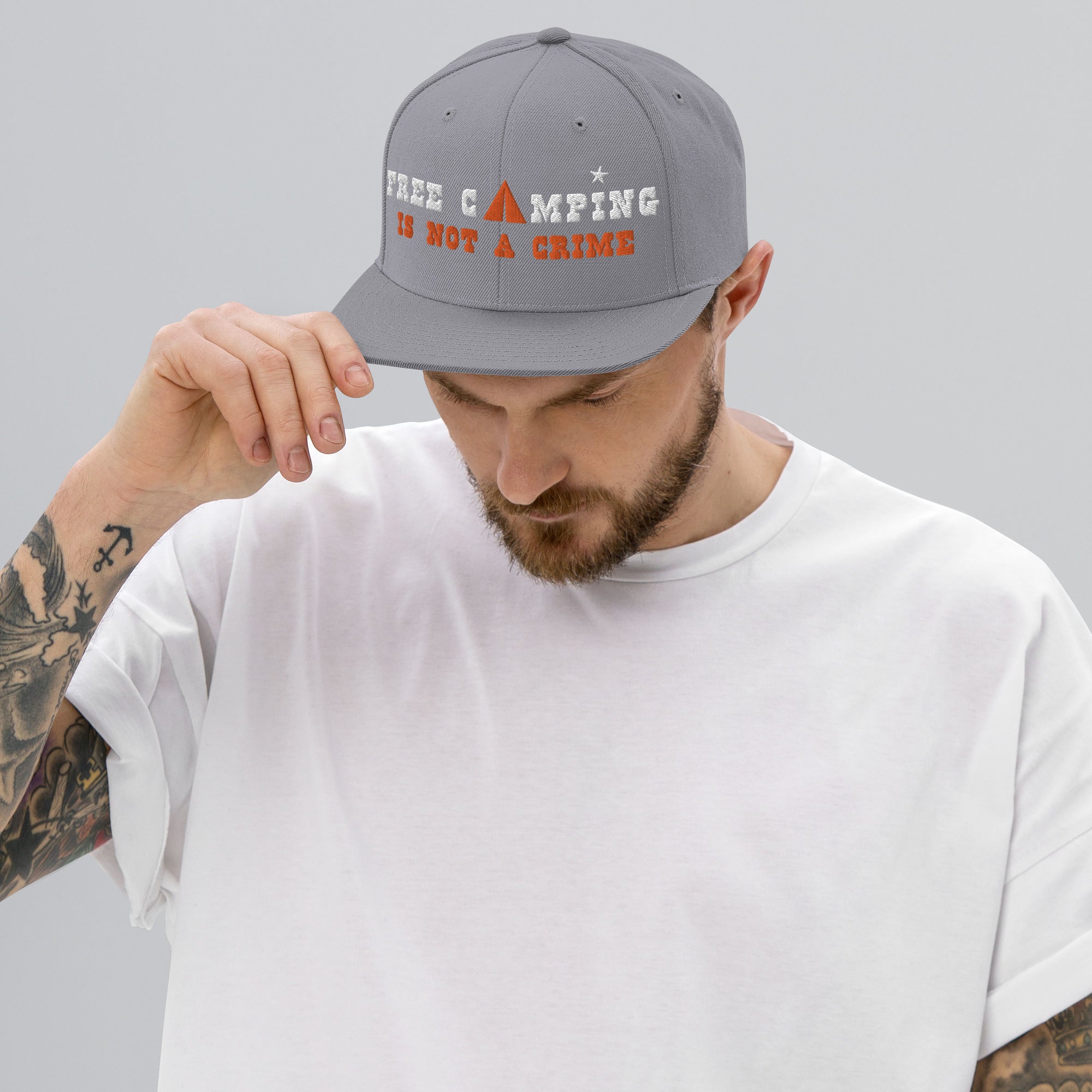 Snapback Wool Blend Cap Free camping is not a crime white/orange