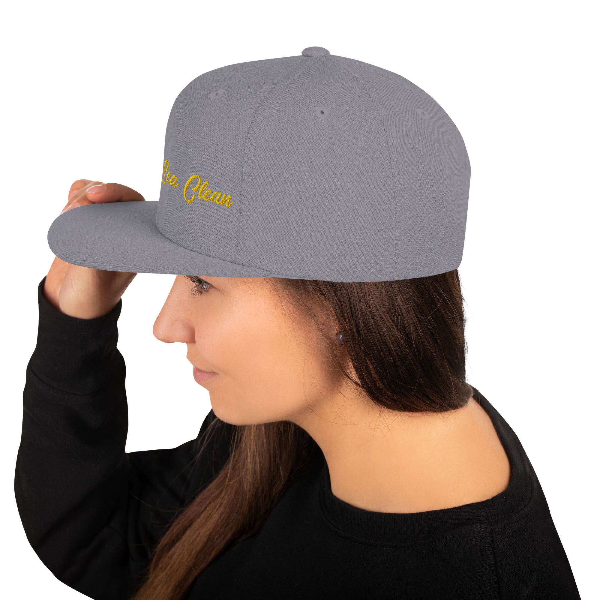 Snapback Wool Blend Cap Keep The Sea Clean Gold