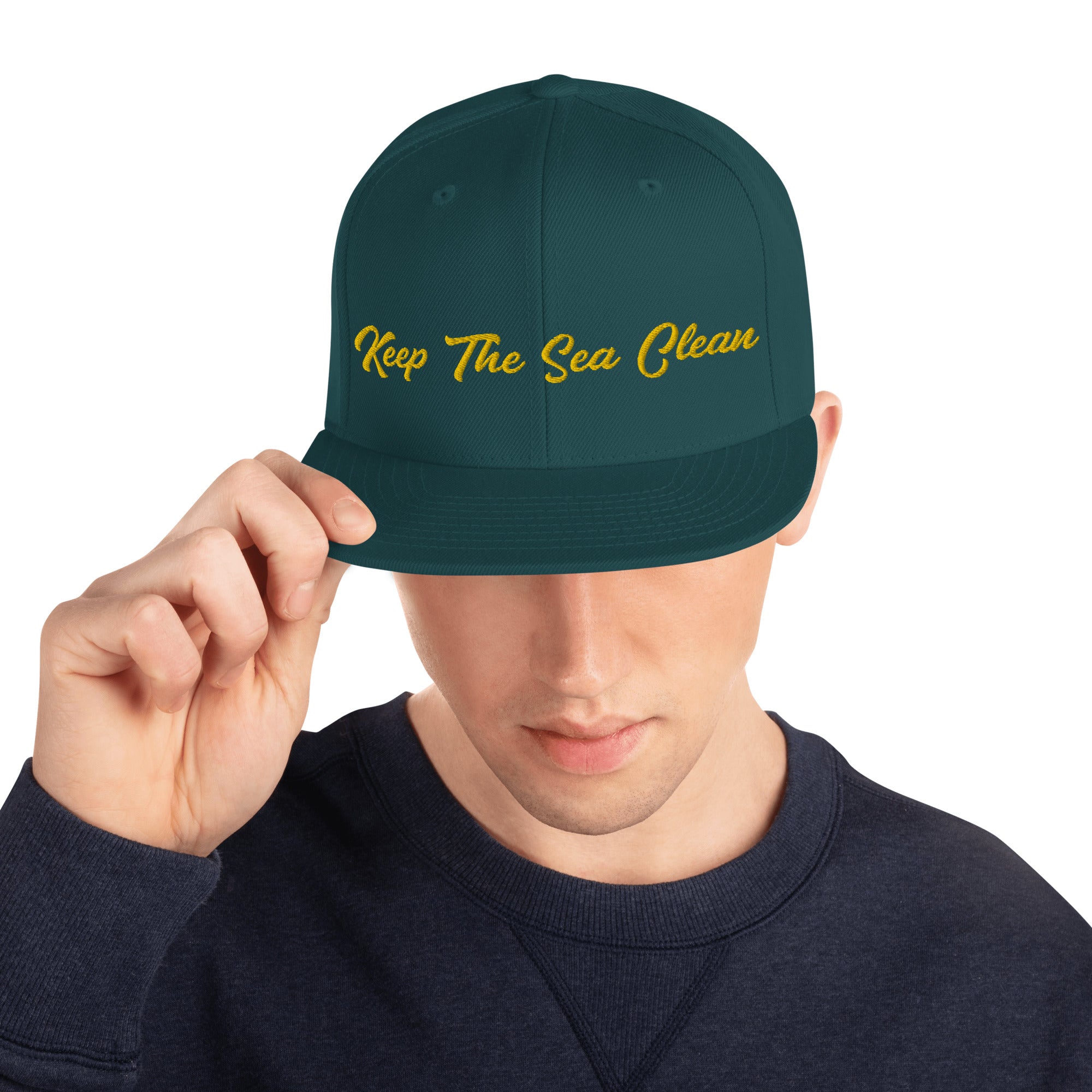 Snapback Wool Blend Cap Keep The Sea Clean Gold