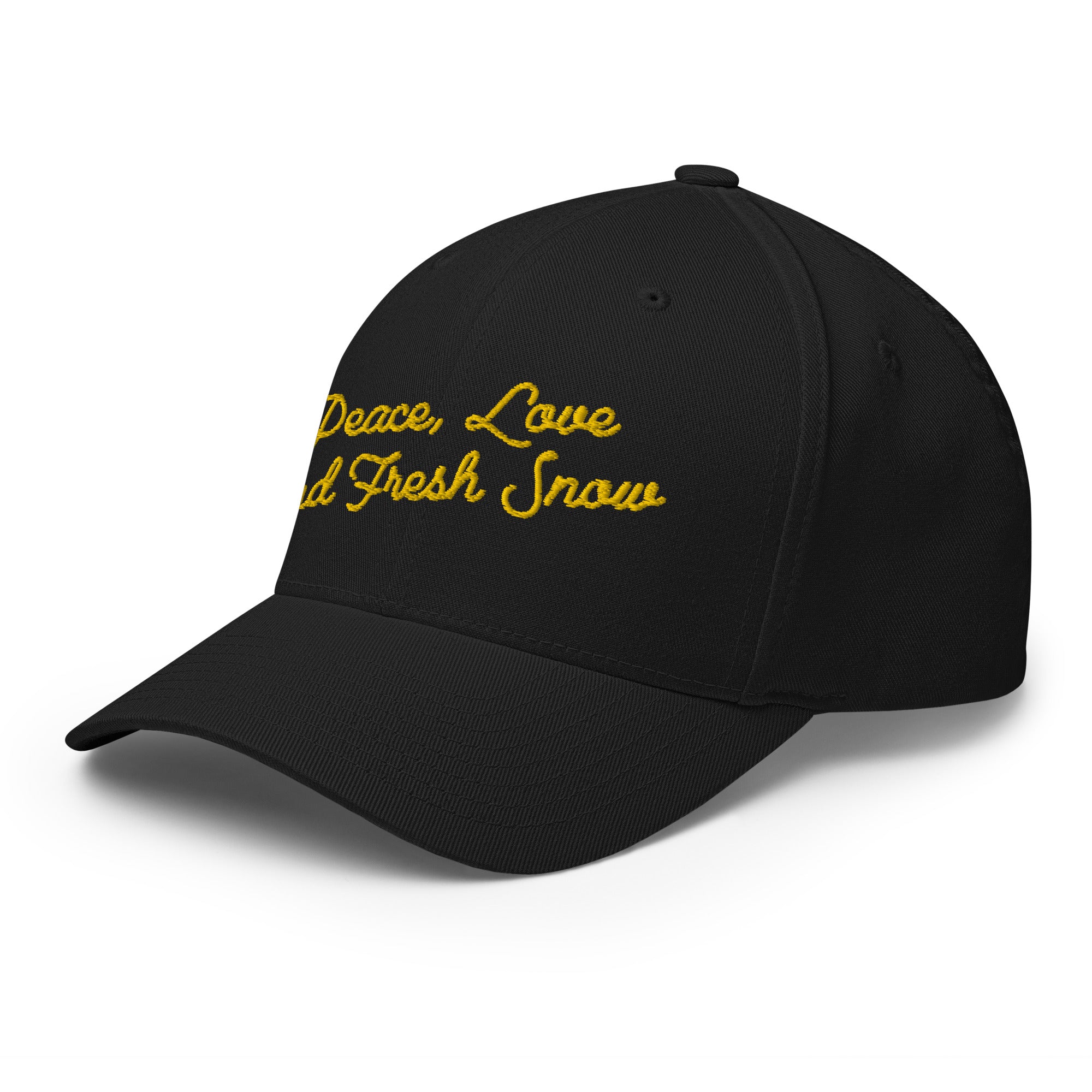 Structured Twill Cap Peace, Love and Fresh Snow Gold letters