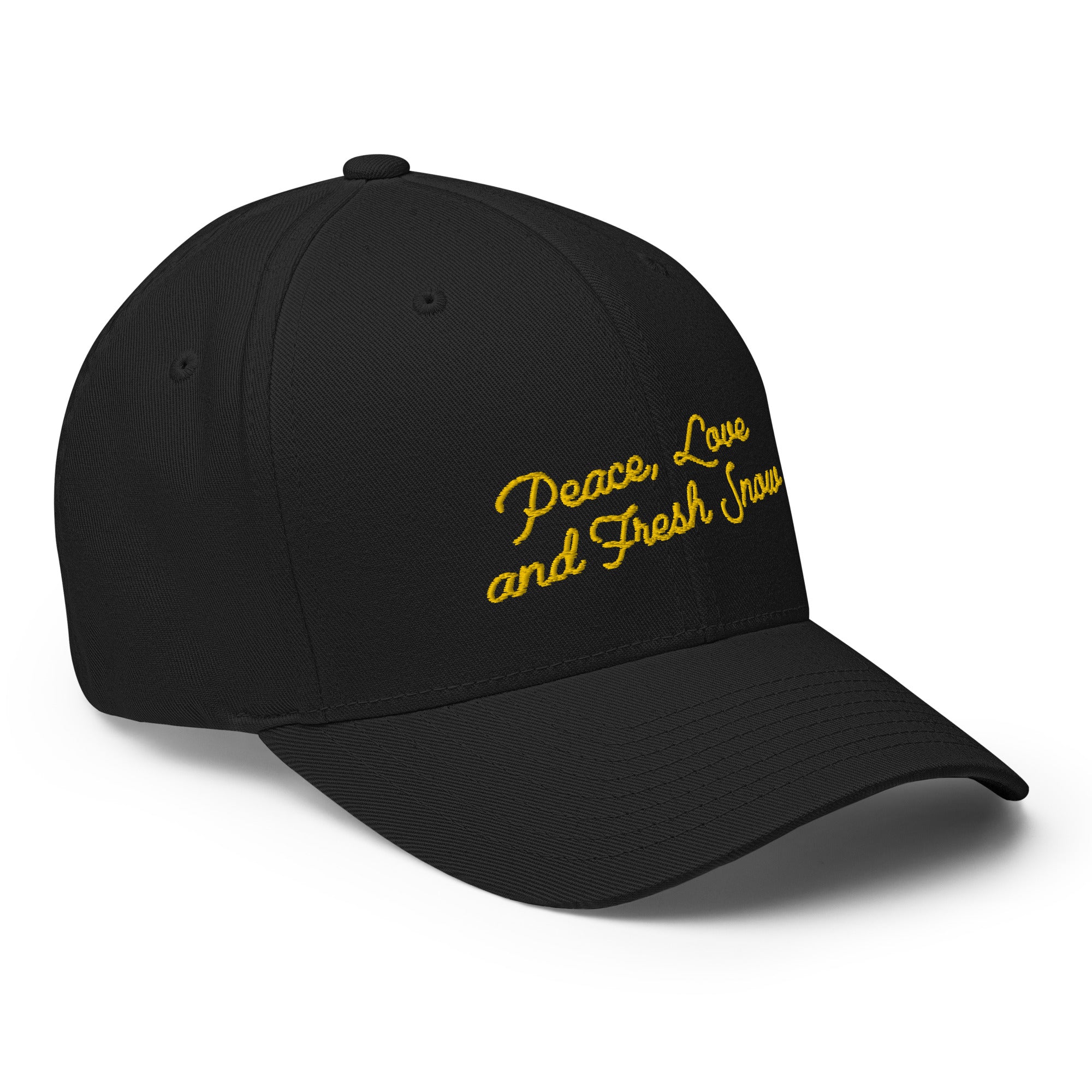 Structured Twill Cap Peace, Love and Fresh Snow Gold letters