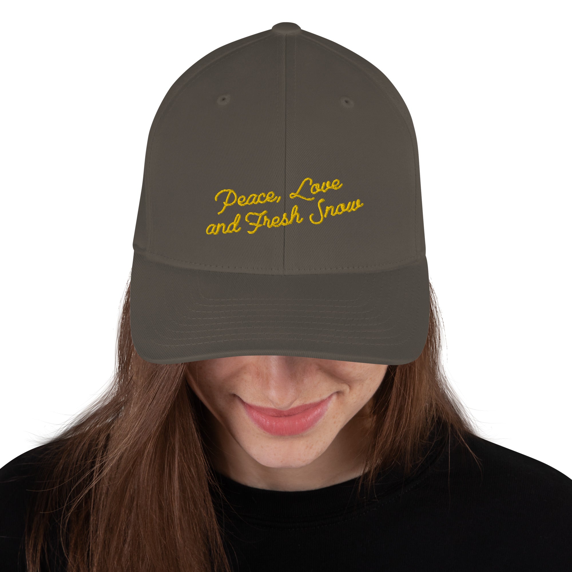 Structured Twill Cap Peace, Love and Fresh Snow Gold letters