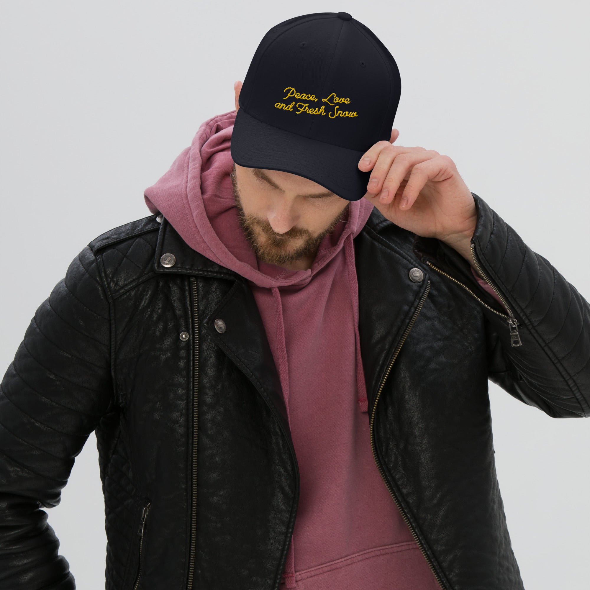 Structured Twill Cap Peace, Love and Fresh Snow Gold letters