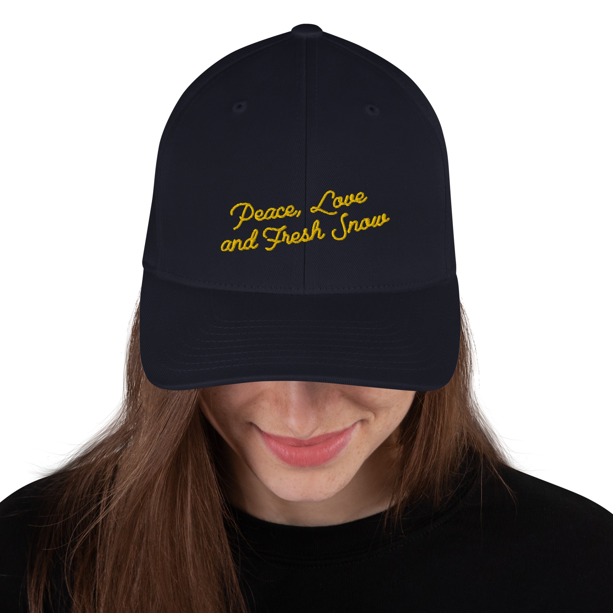 Structured Twill Cap Peace, Love and Fresh Snow Gold letters