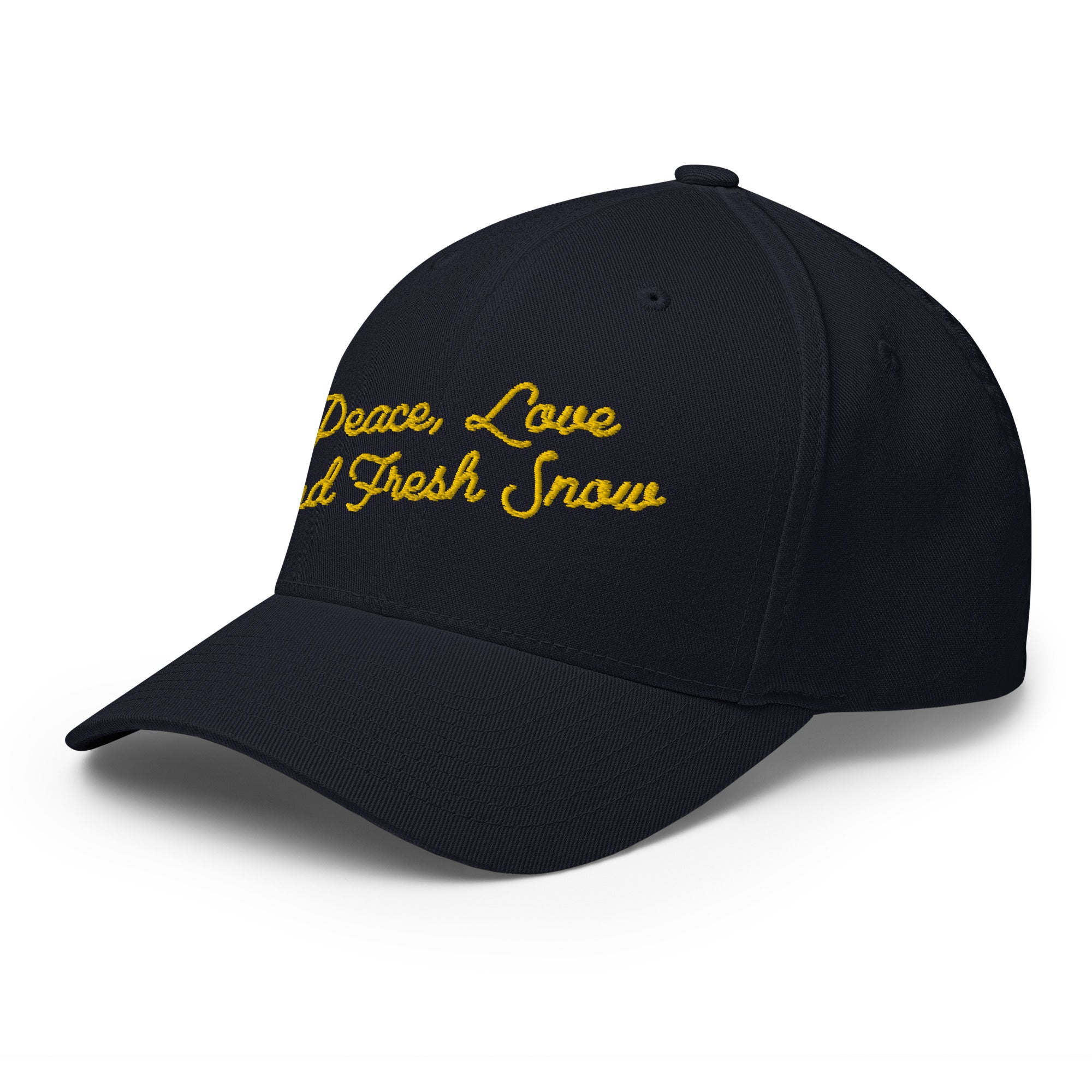 Structured Twill Cap Peace, Love and Fresh Snow Gold letters