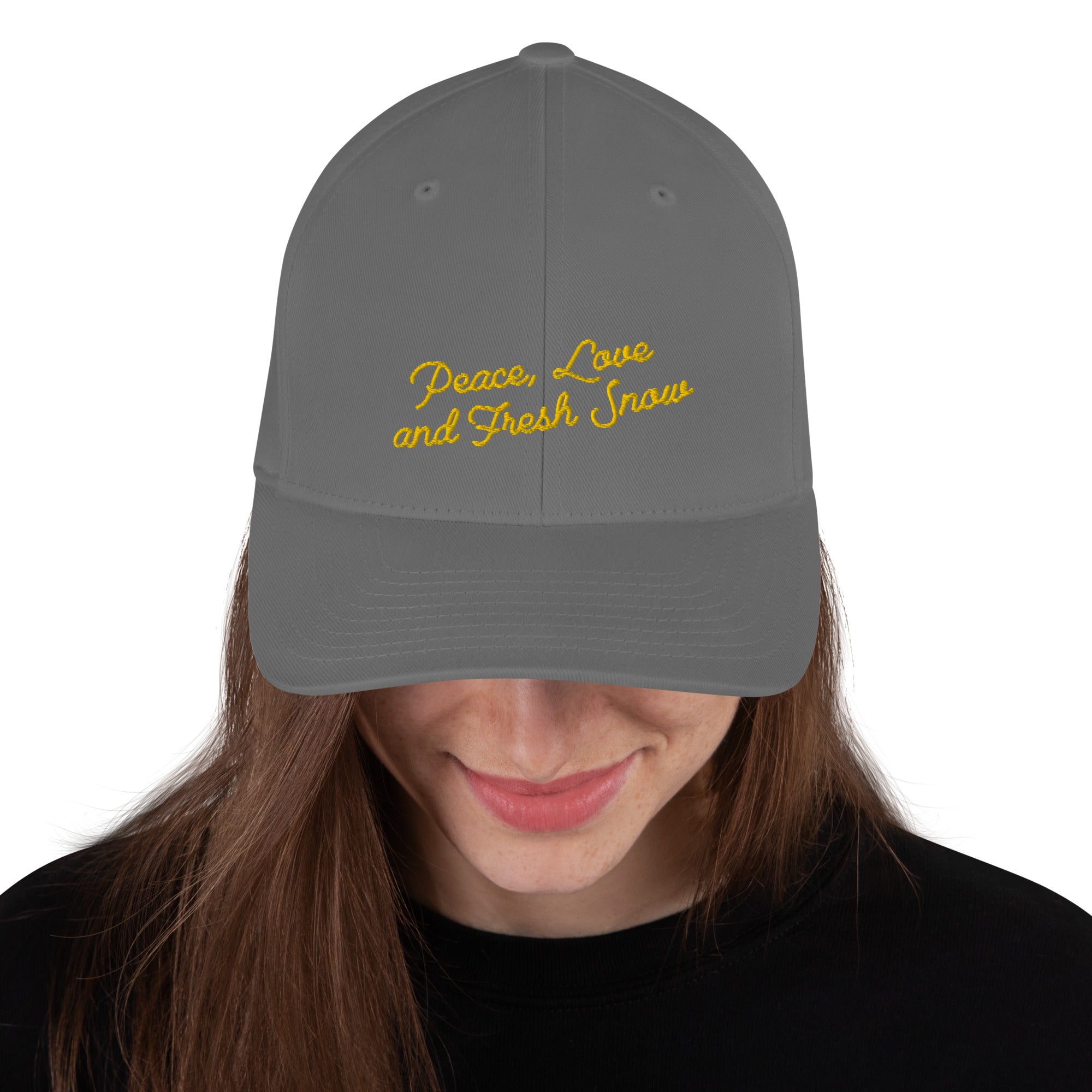 Structured Twill Cap Peace, Love and Fresh Snow Gold letters