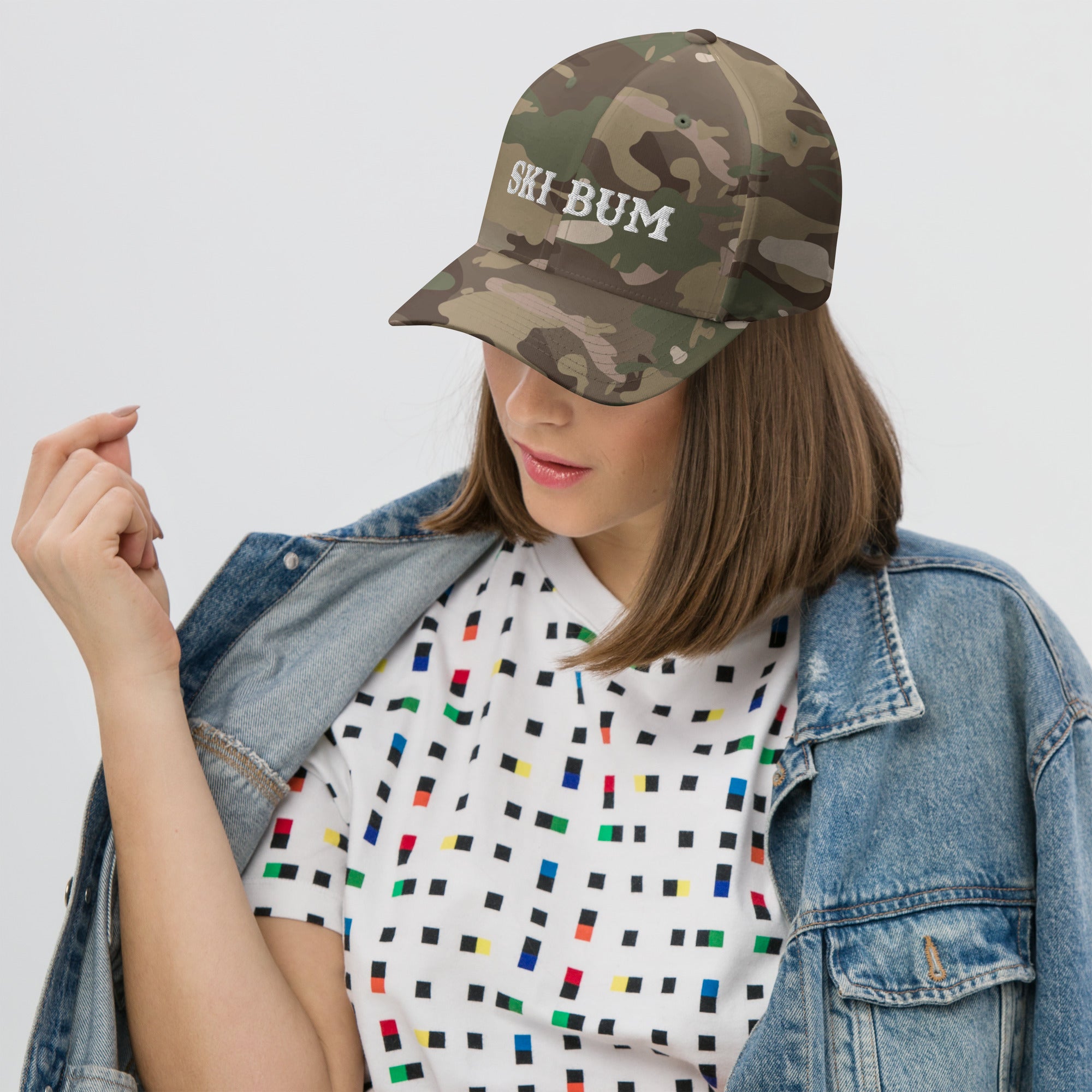 Camo Structured Twill Cap Ski Bum White