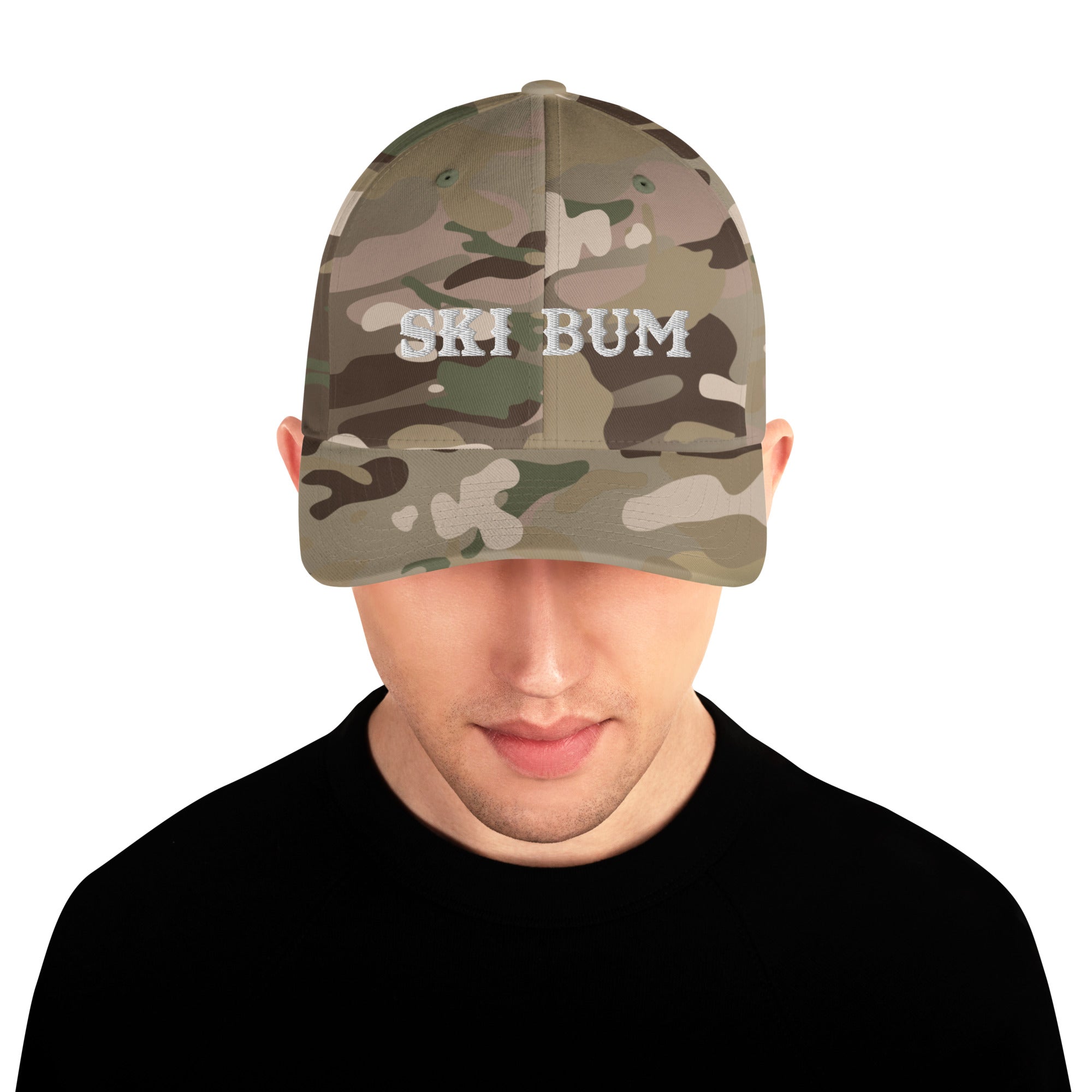 Camo Structured Twill Cap Ski Bum White