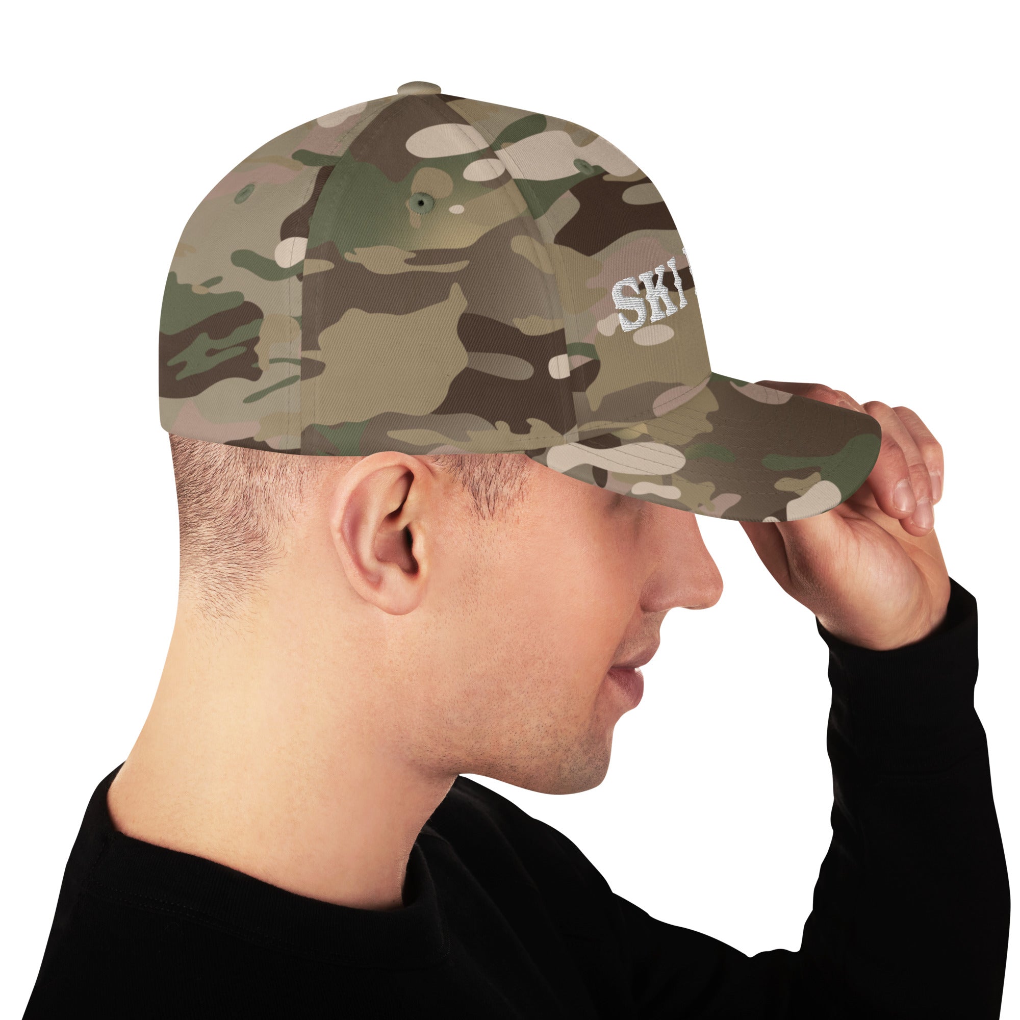 Camo Structured Twill Cap Ski Bum White