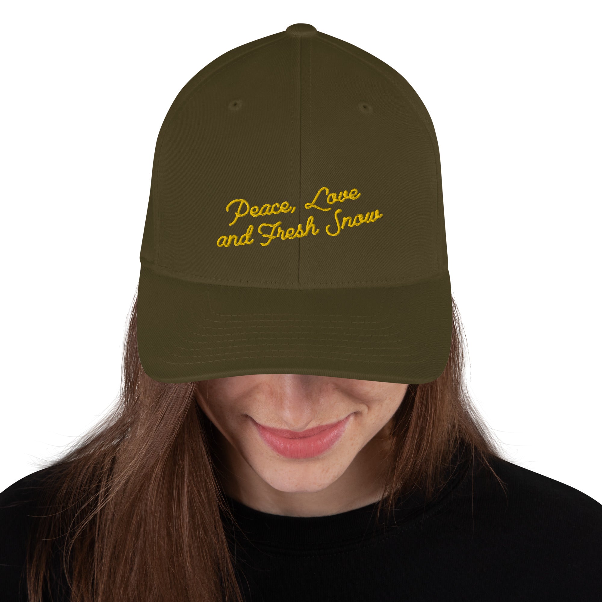 Structured Twill Cap Peace, Love and Fresh Snow Gold letters