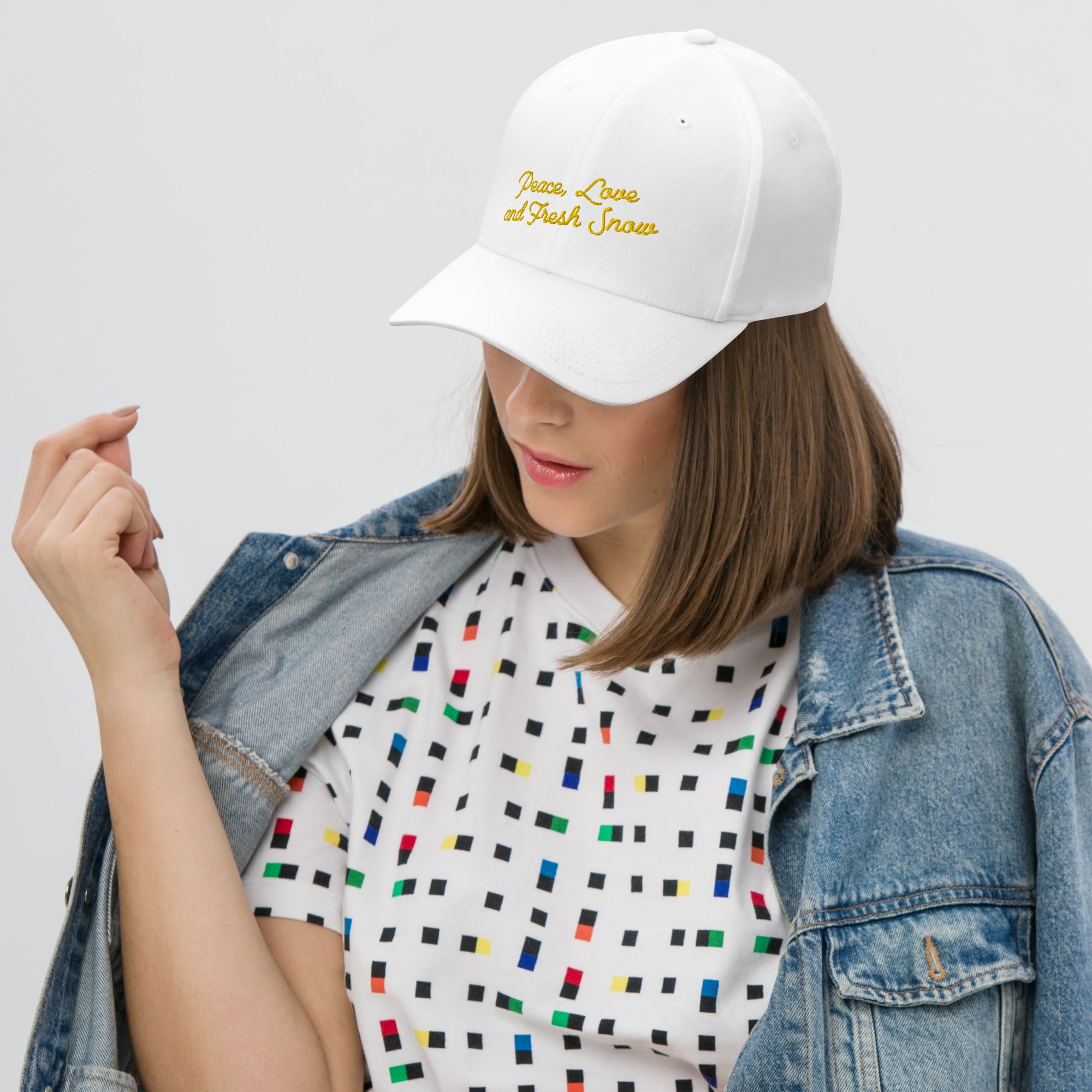 Structured Twill Cap Peace, Love and Fresh Snow Gold letters