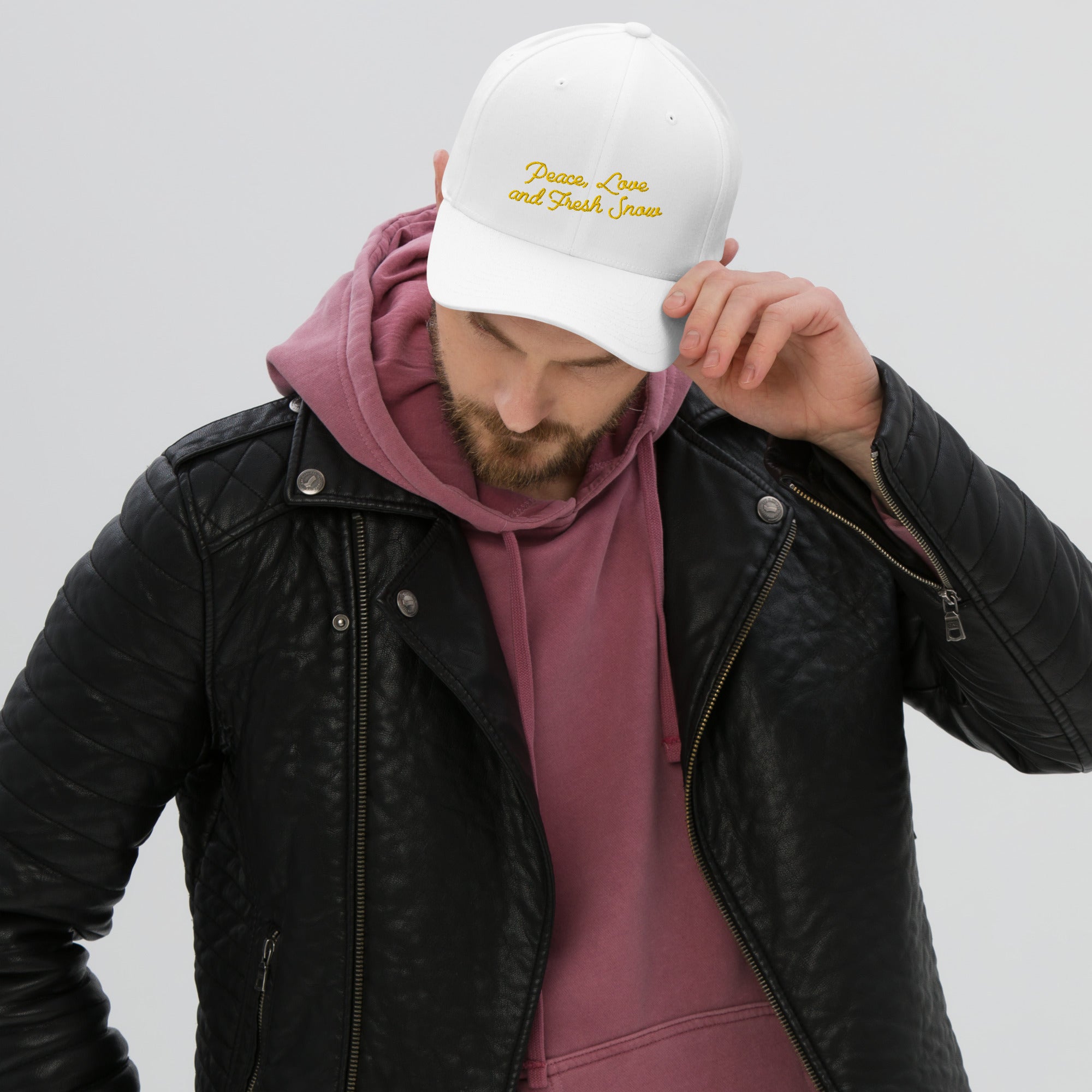 Structured Twill Cap Peace, Love and Fresh Snow Gold letters