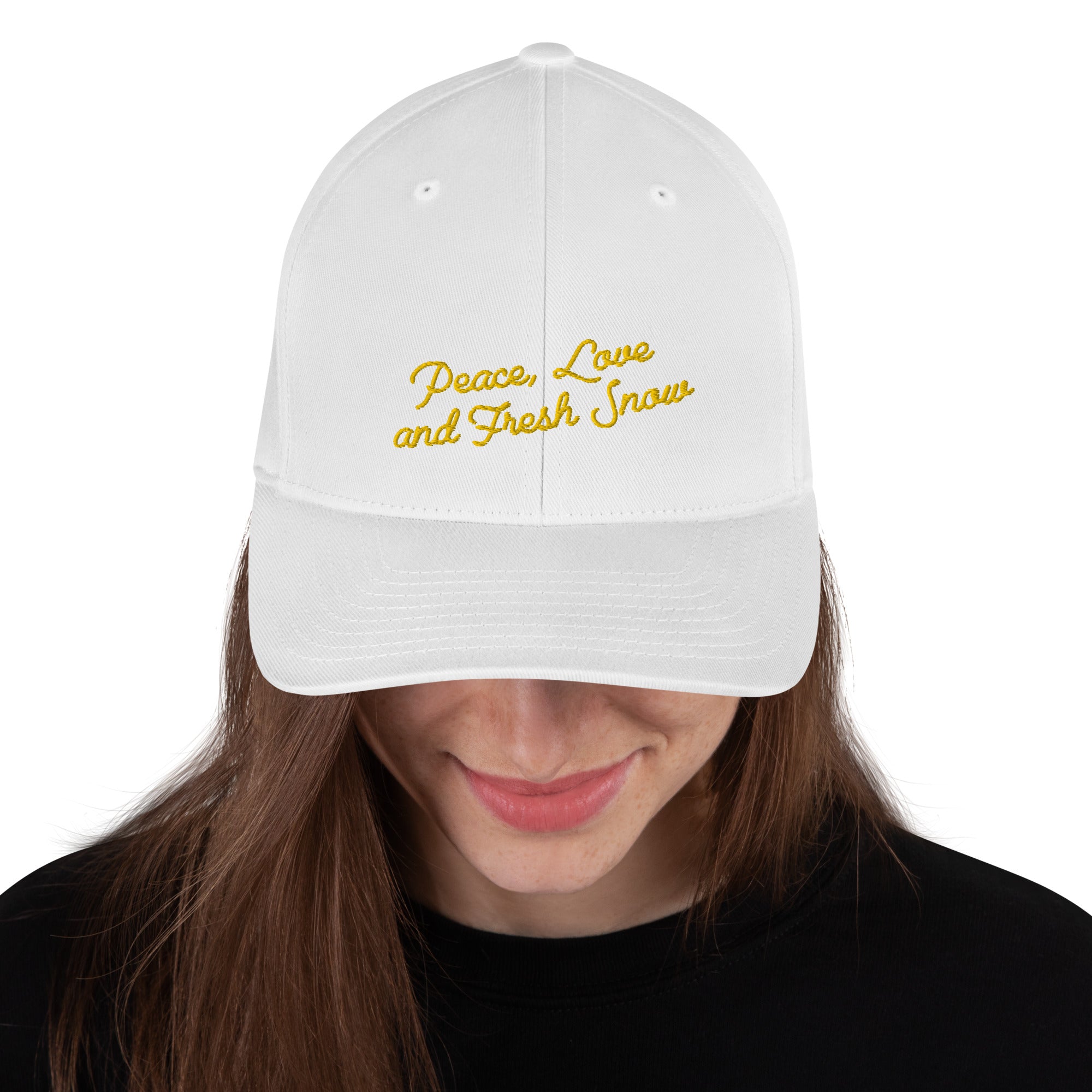 Structured Twill Cap Peace, Love and Fresh Snow Gold letters