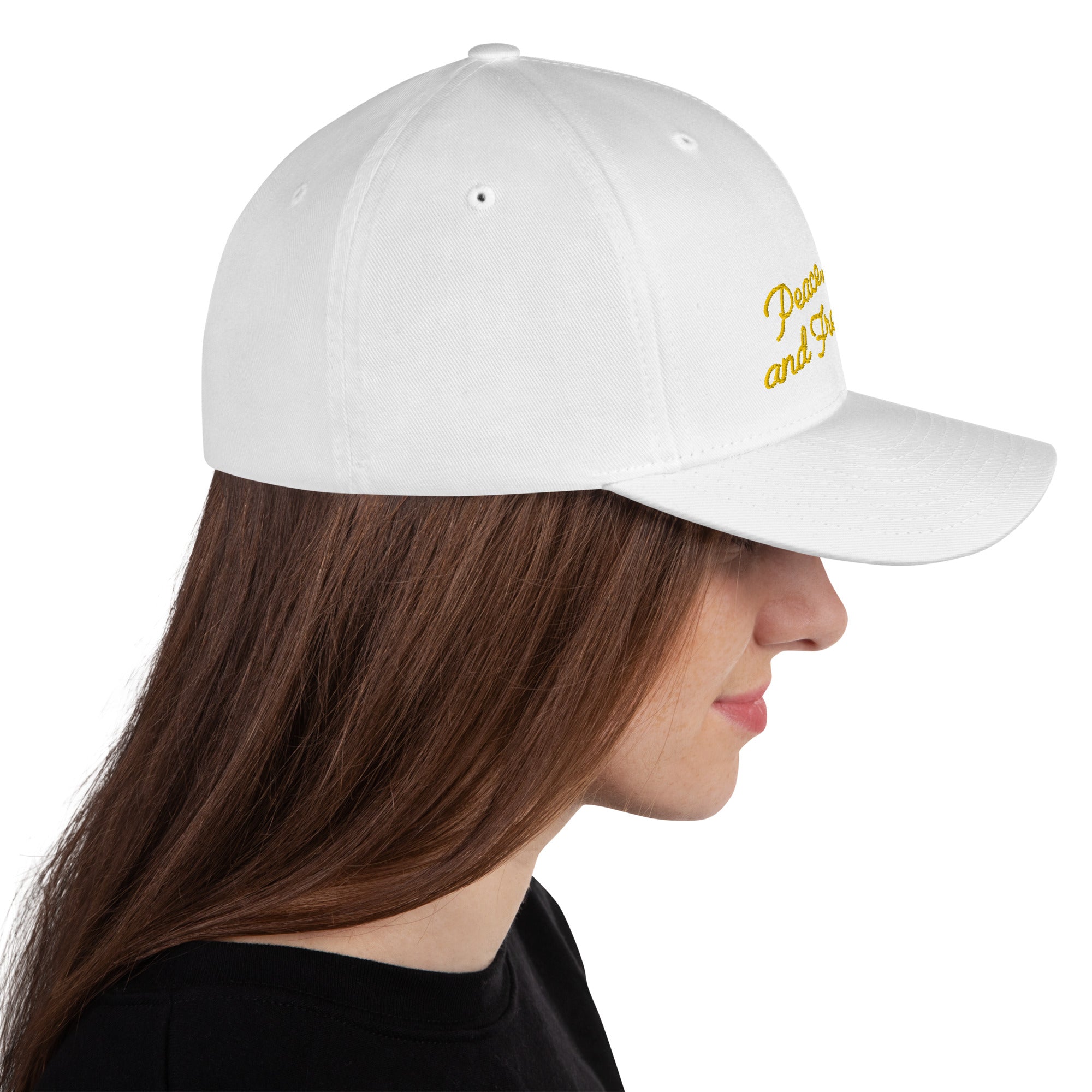 Structured Twill Cap Peace, Love and Fresh Snow Gold letters