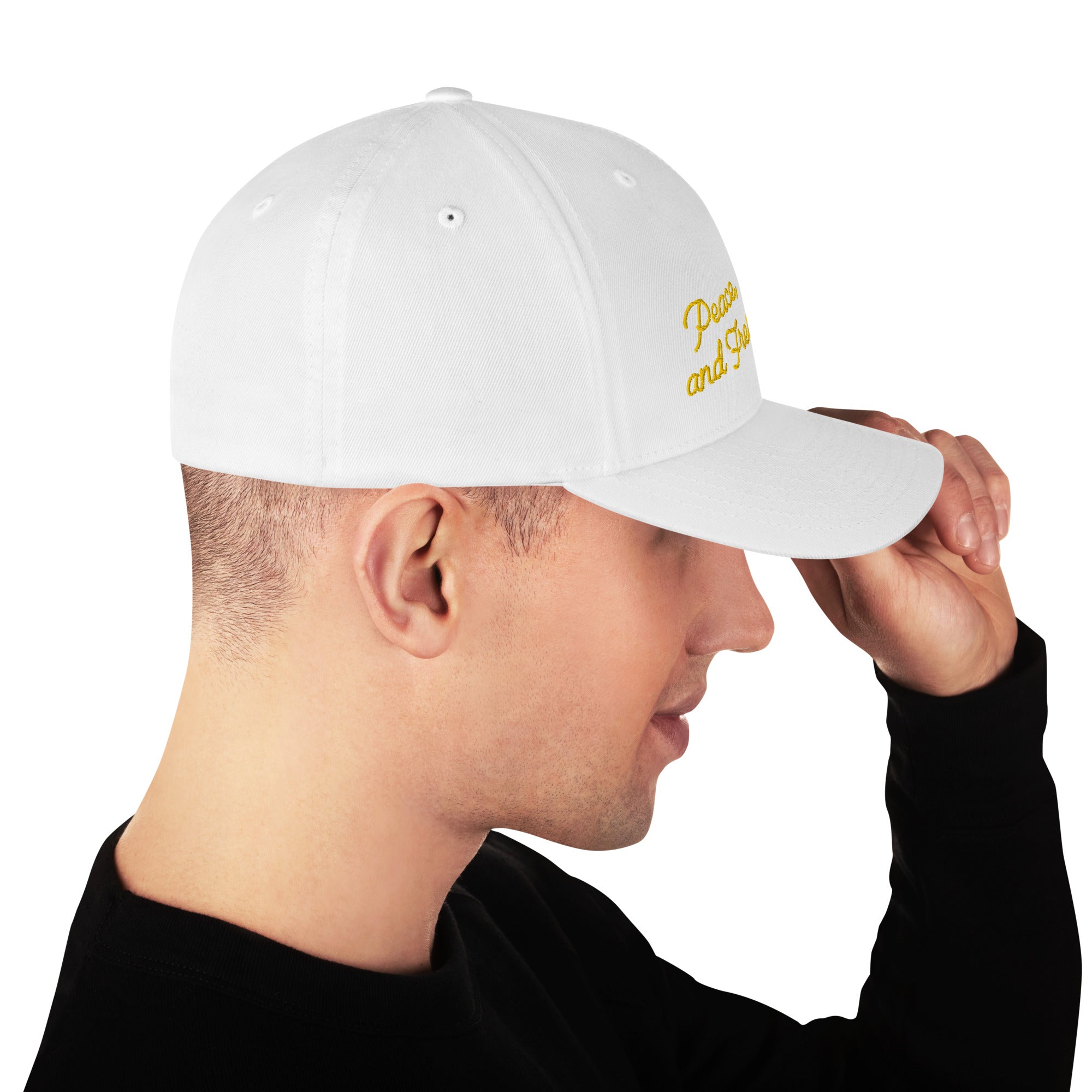 Structured Twill Cap Peace, Love and Fresh Snow Gold letters