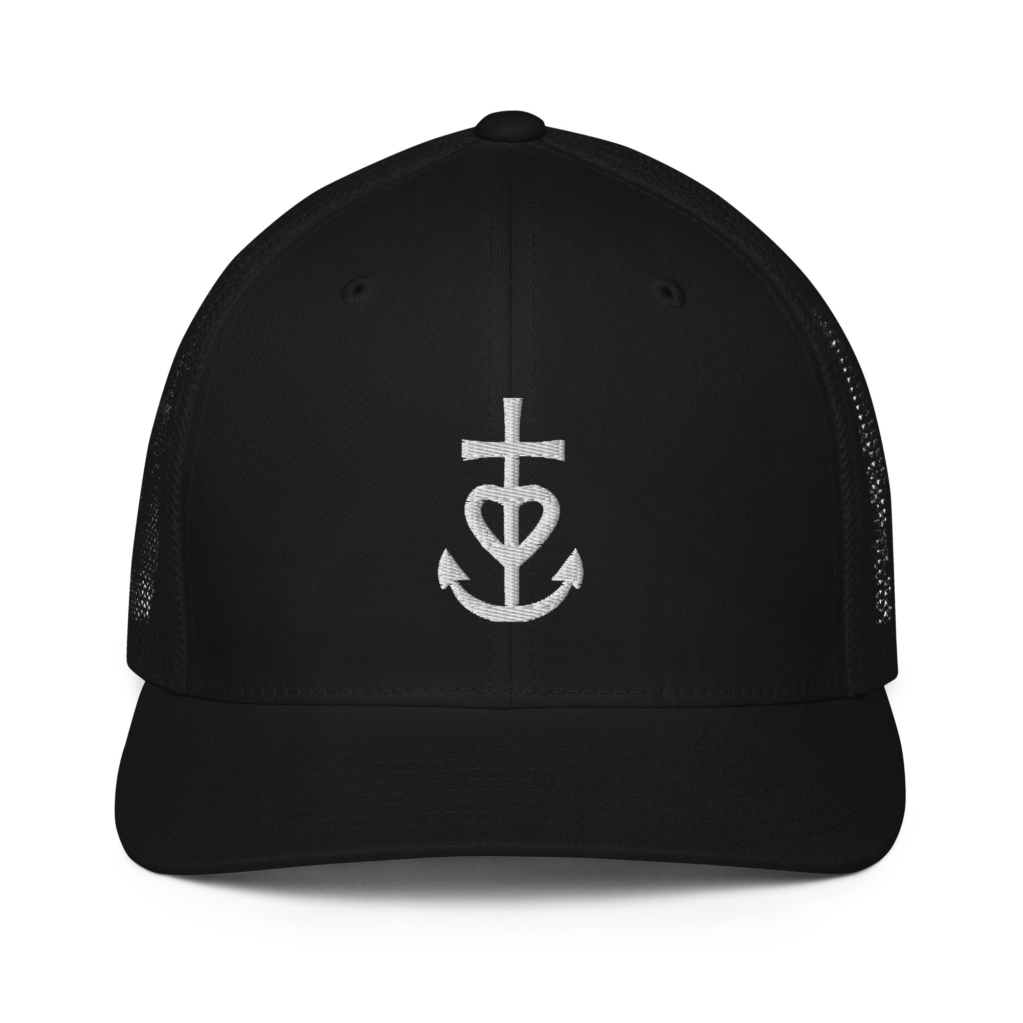 Casquette trucker renforcée Croix de Camargue simple blanche