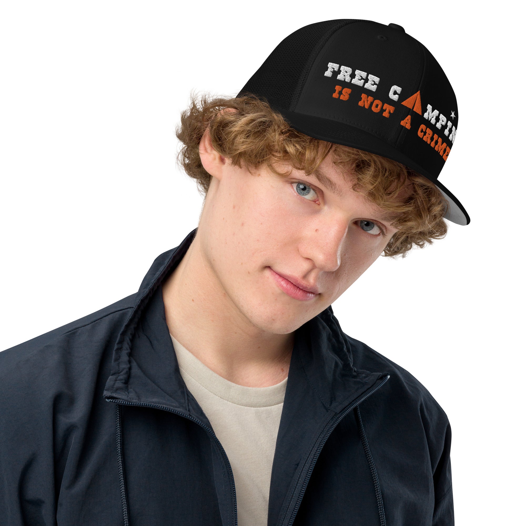 Casquette trucker renforcée Free camping is not a crime white/orange