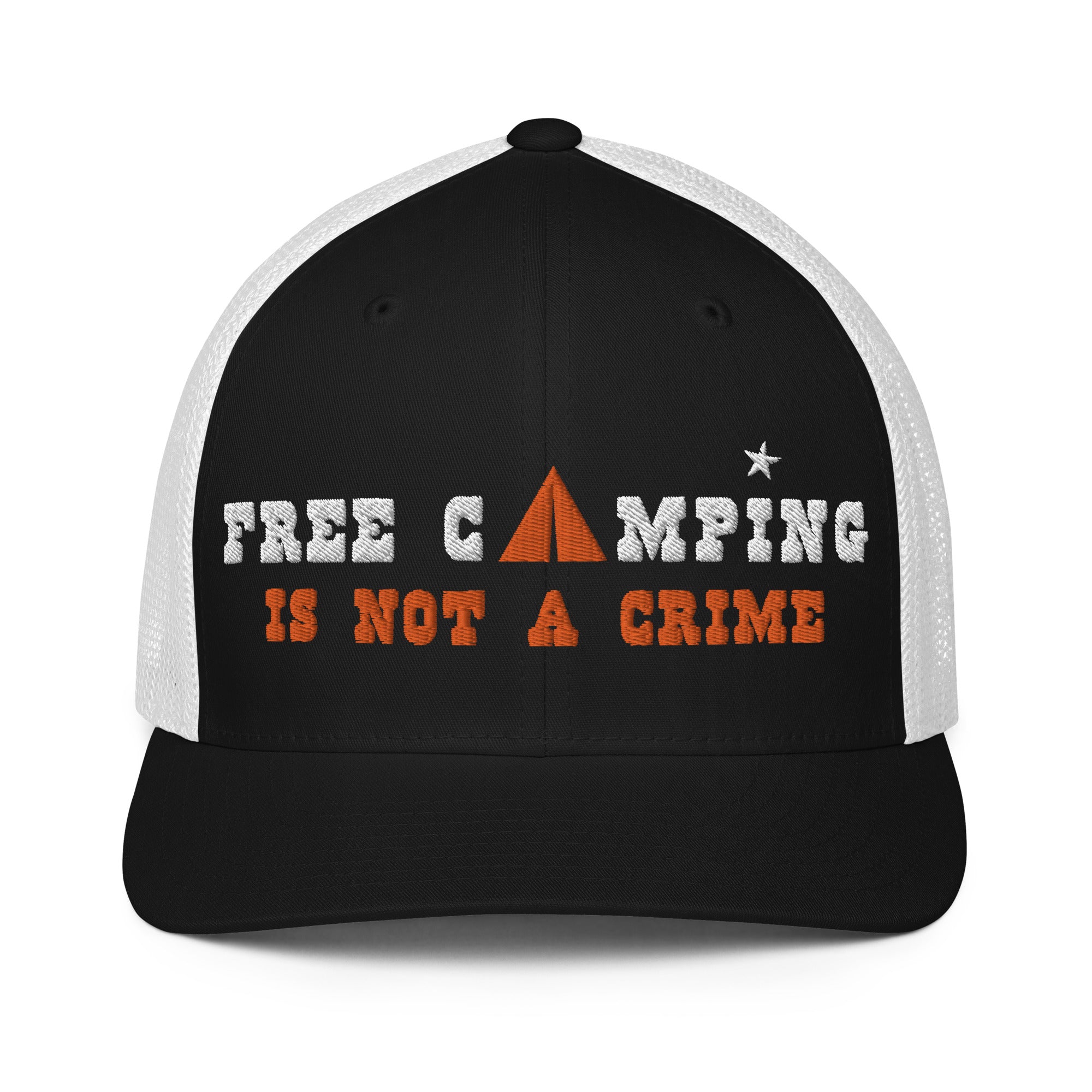 Casquette trucker renforcée Free camping is not a crime white/orange