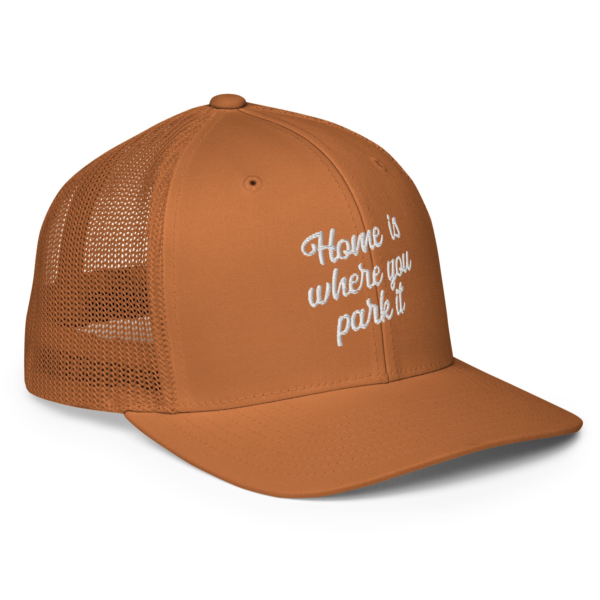 Closed-back trucker cap Home is where you park it white