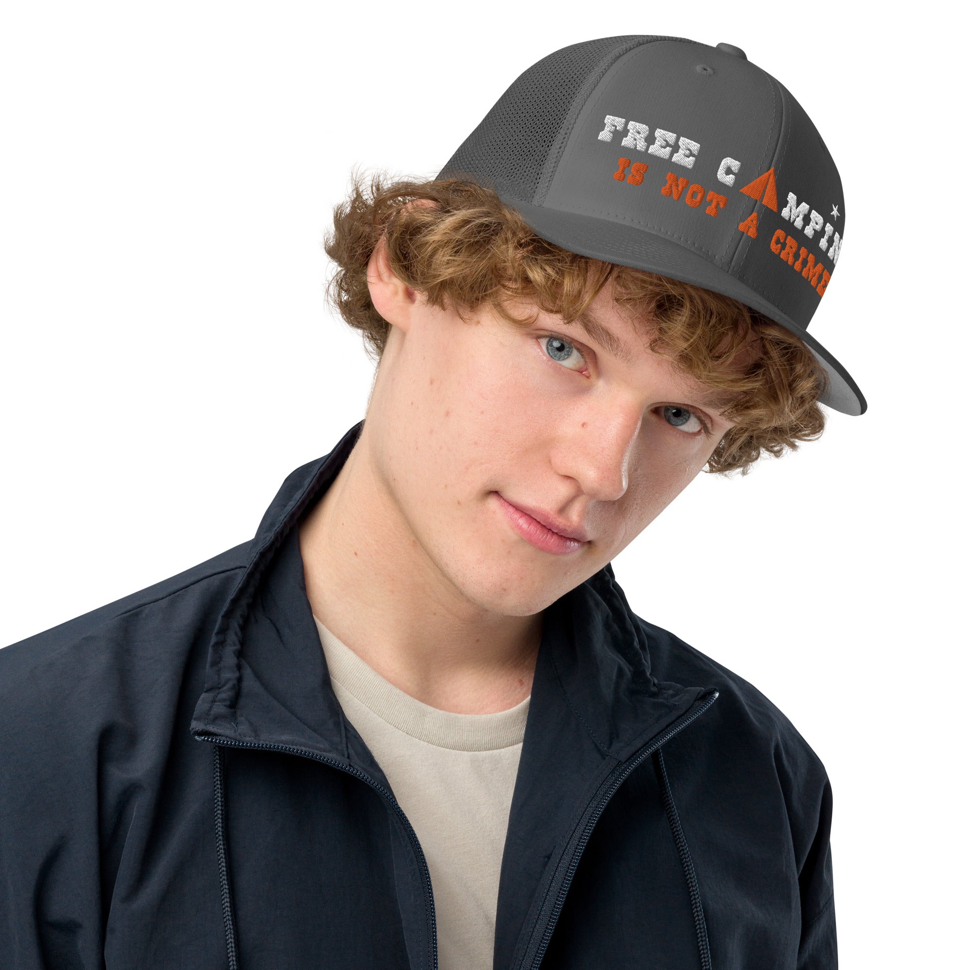 Casquette trucker renforcée Free camping is not a crime white/orange