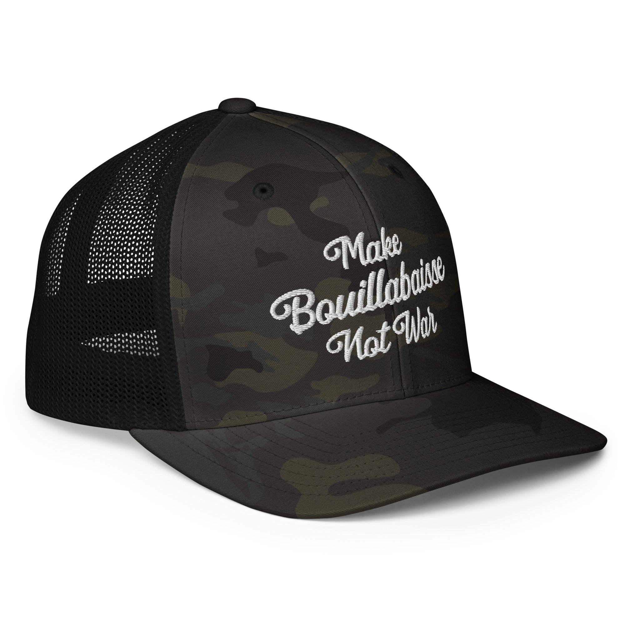 Casquette trucker renforcée Make Bouillabaisse Not War White 3DPuffy