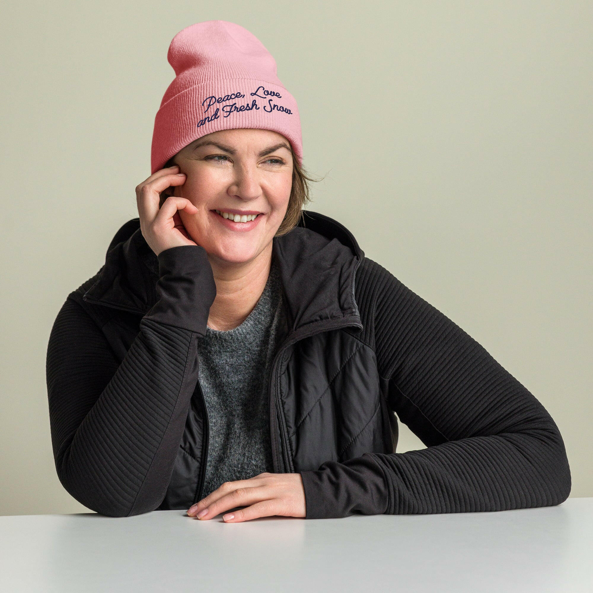 Cuffed Beanie Peace, Love and Fresh Snow Navy