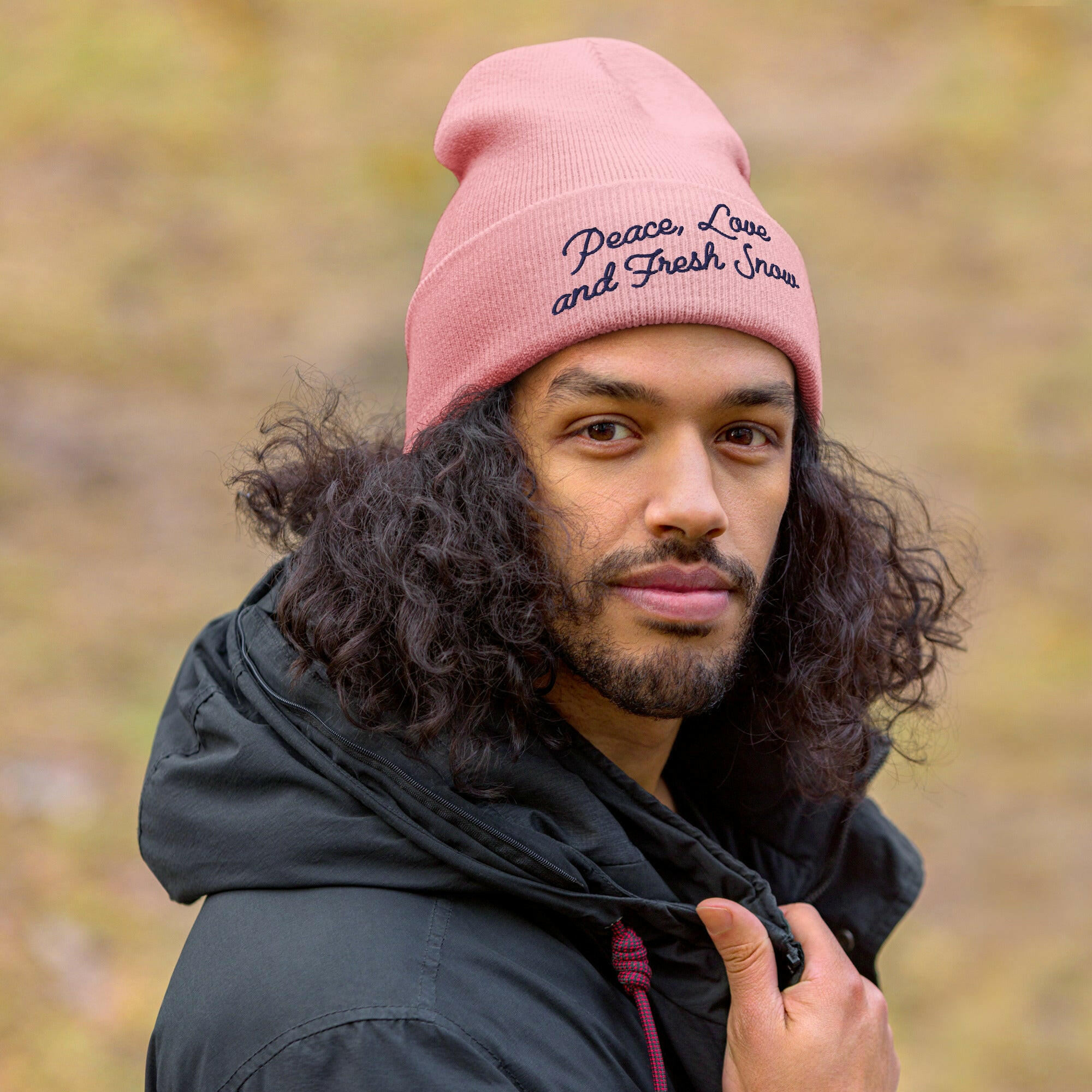 Cuffed Beanie Peace, Love and Fresh Snow Navy