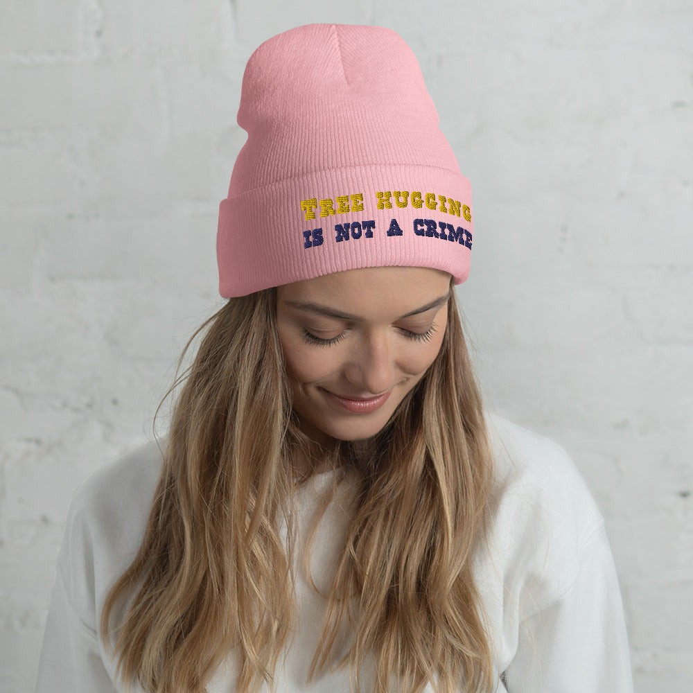 Cuffed Beanie Tree Hugging is not a crime Gold/Navy